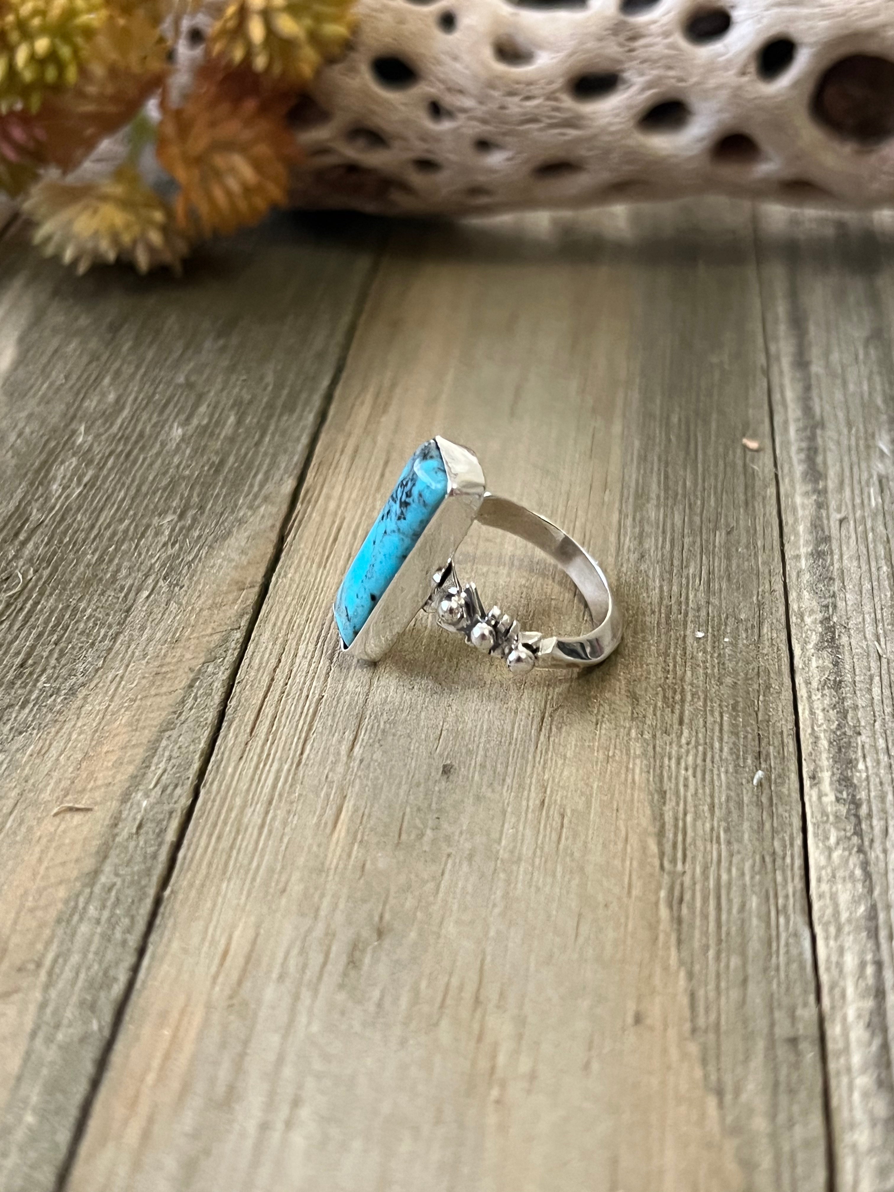 Navajo Made Kingman Turquoise & Sterling Silver Ring Size 7.75