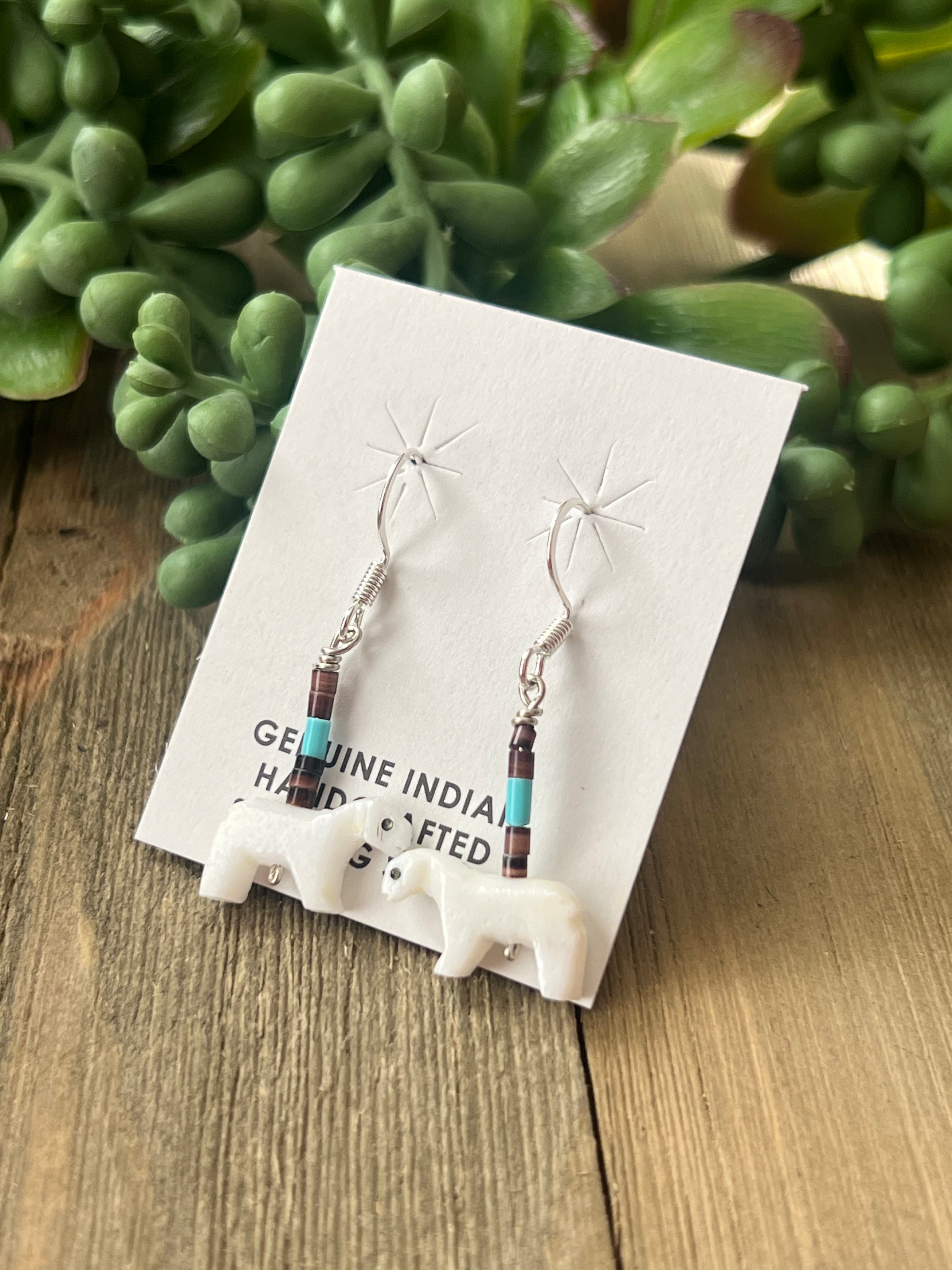 Zuni Made Fetish & Sterling Silver Horse Dangle Earrings