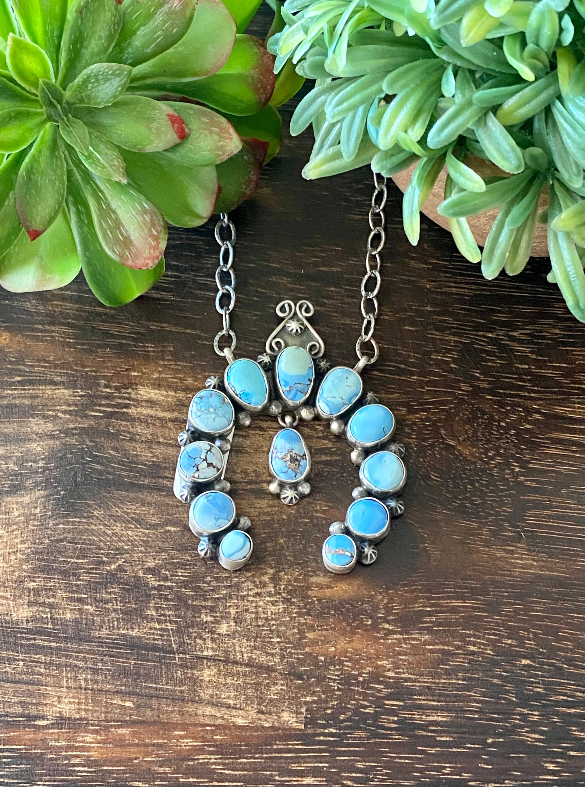 Marie Tsosie Golden Hill’s Turquoise & Sterling Silver Naja Necklace