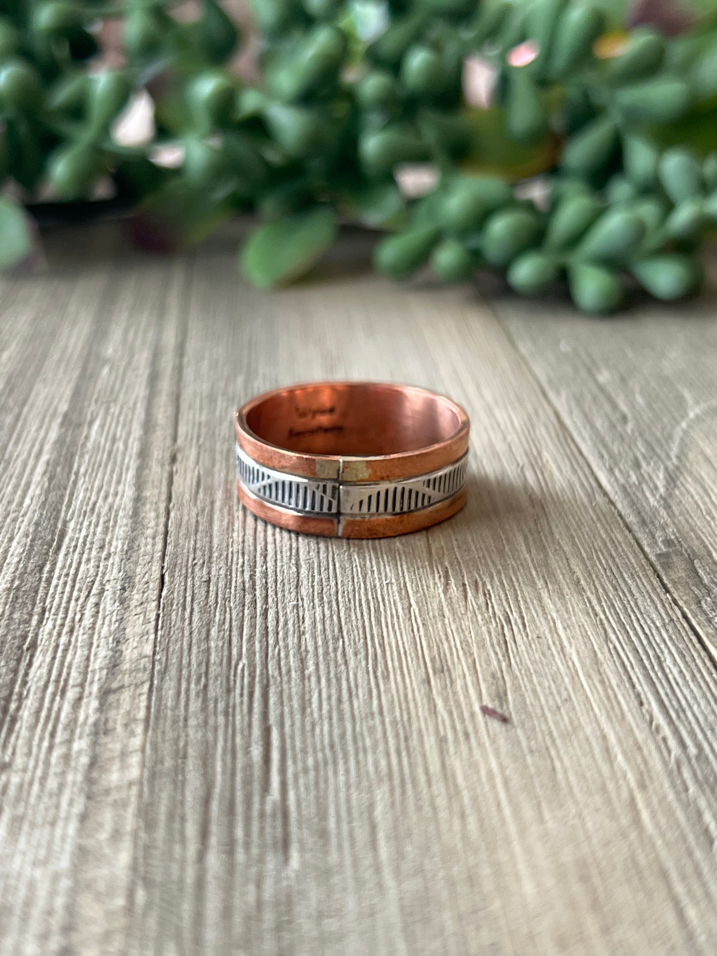 Navajo Made Copper & Sterling Silver Ring Size 13.75
