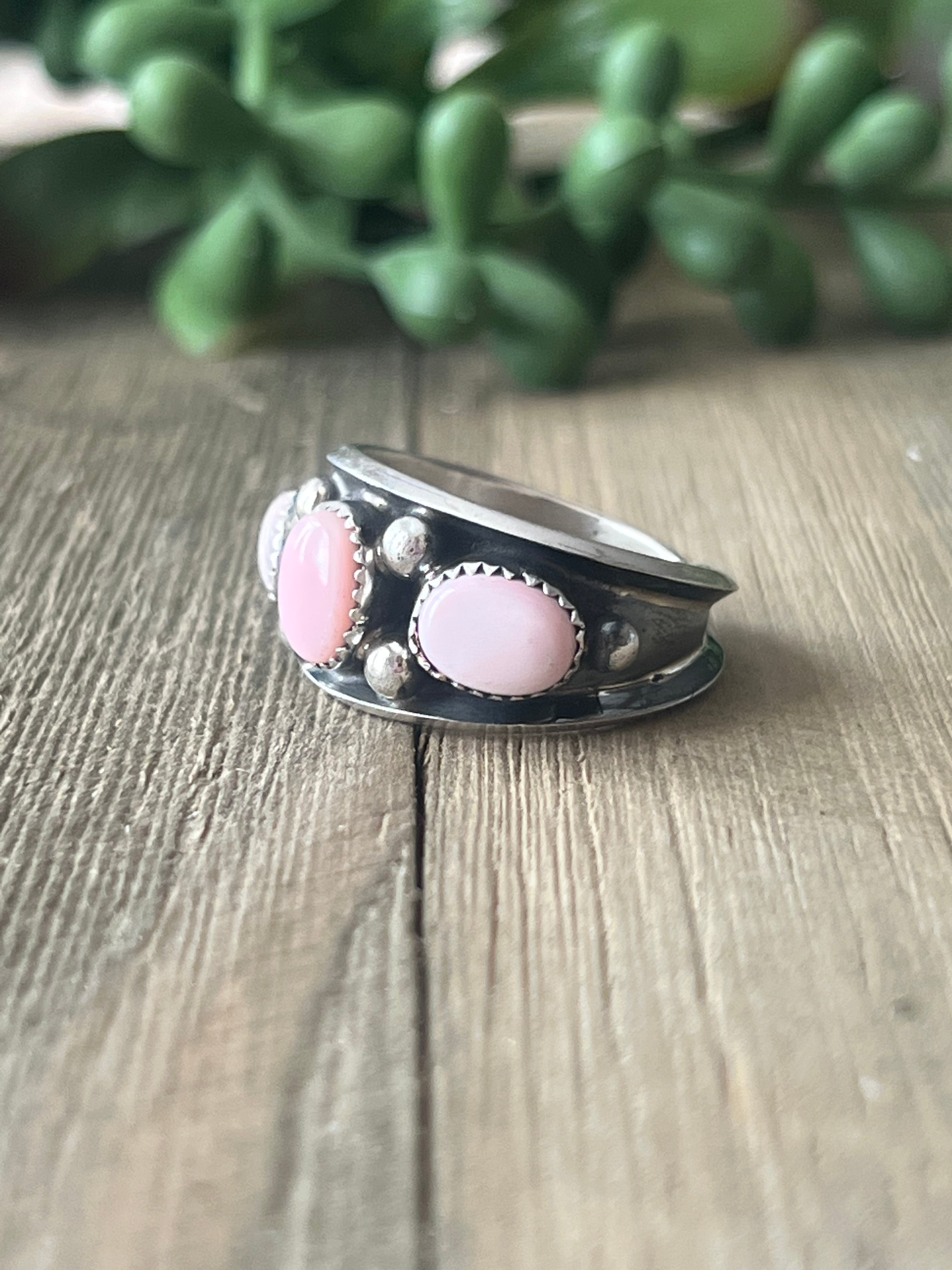 Navajo Made Pink Conch & Sterling Silver Ring