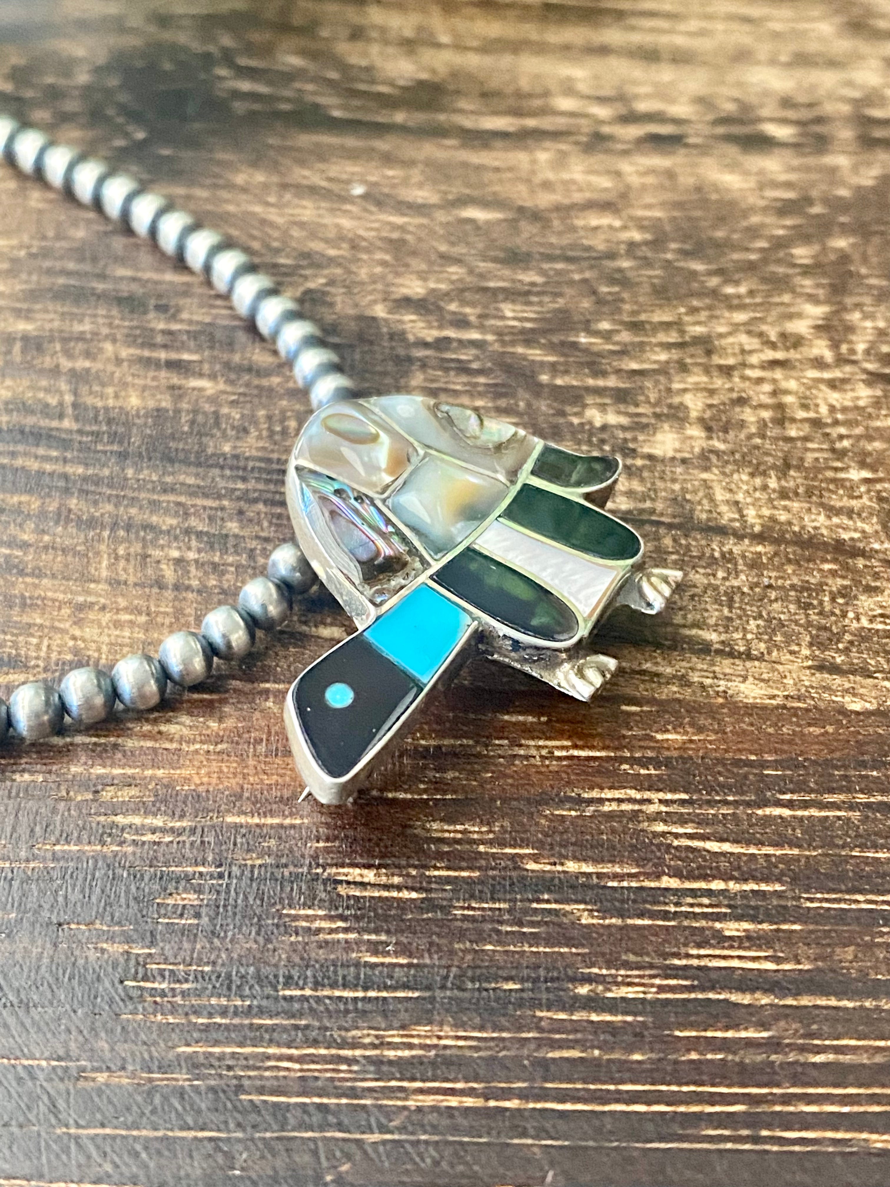 Loretta Gia Multi Stone & Sterling Silver Inlay Turtle Pin/Pendant