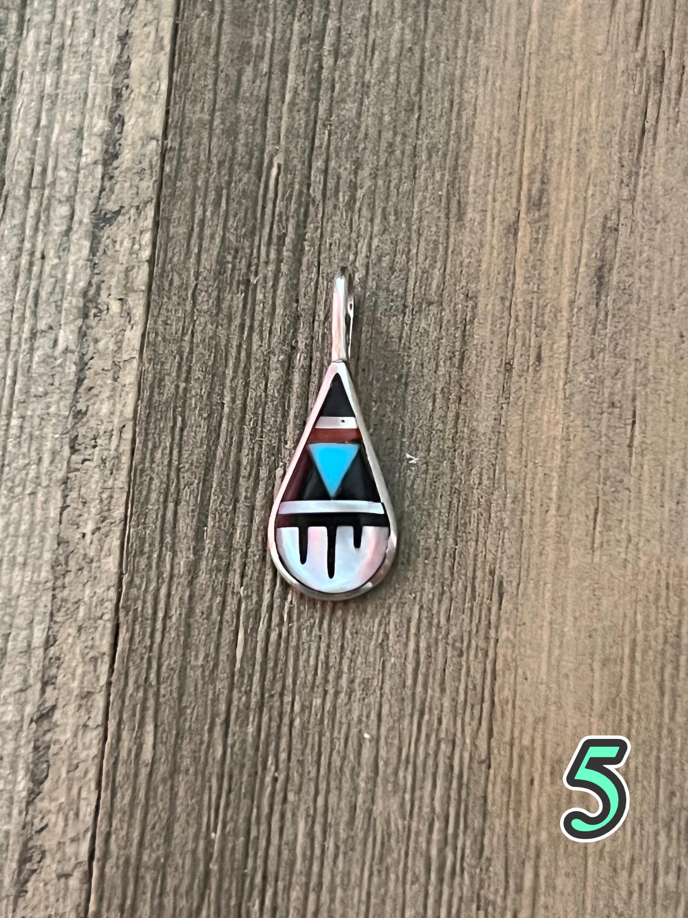 Navajo Made Multi Stone & Sterling Silver Inlay Pendant