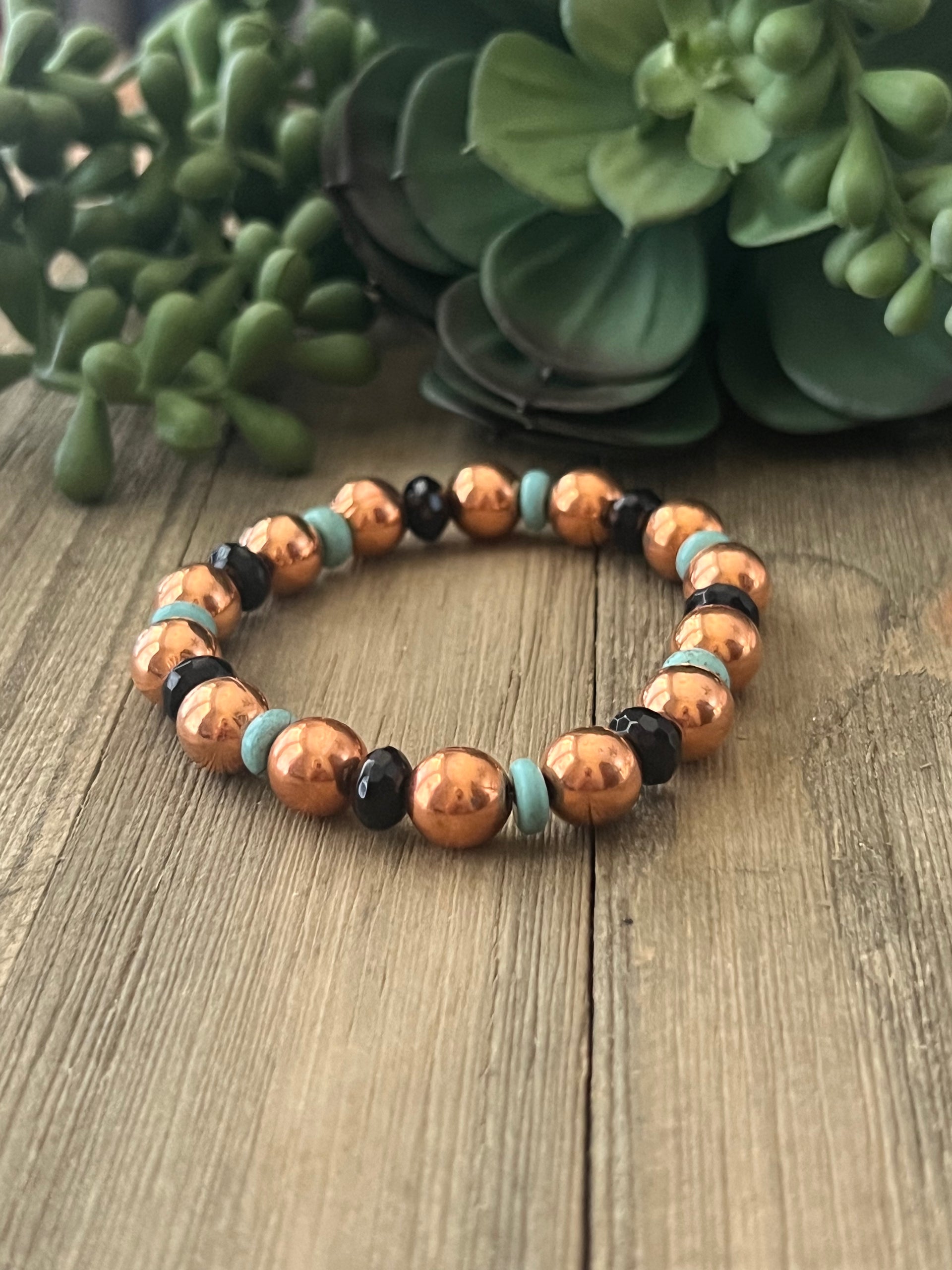 Navajo Strung Multi Stone & Copper Beaded Adjustable Bracelet