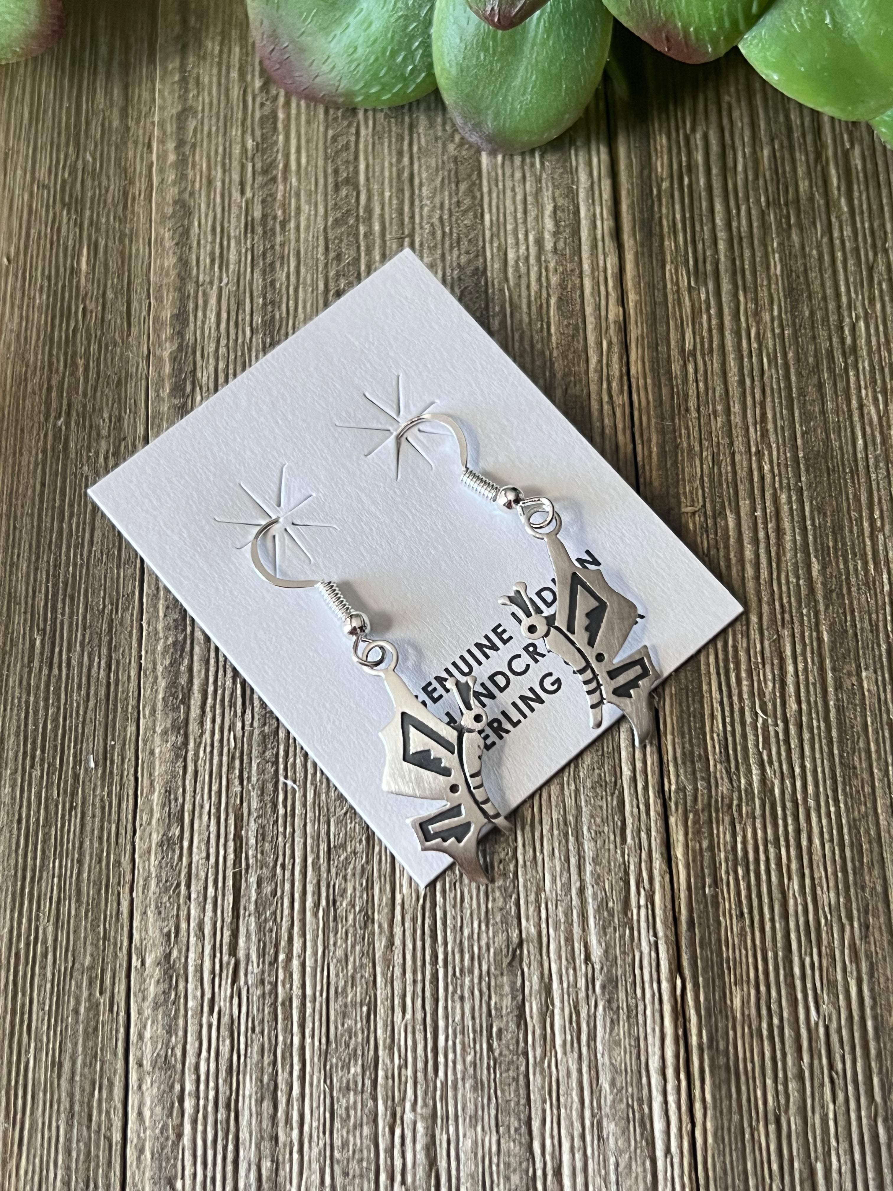 Navajo Made Sterling Silver Dangle Butterfly Earrings