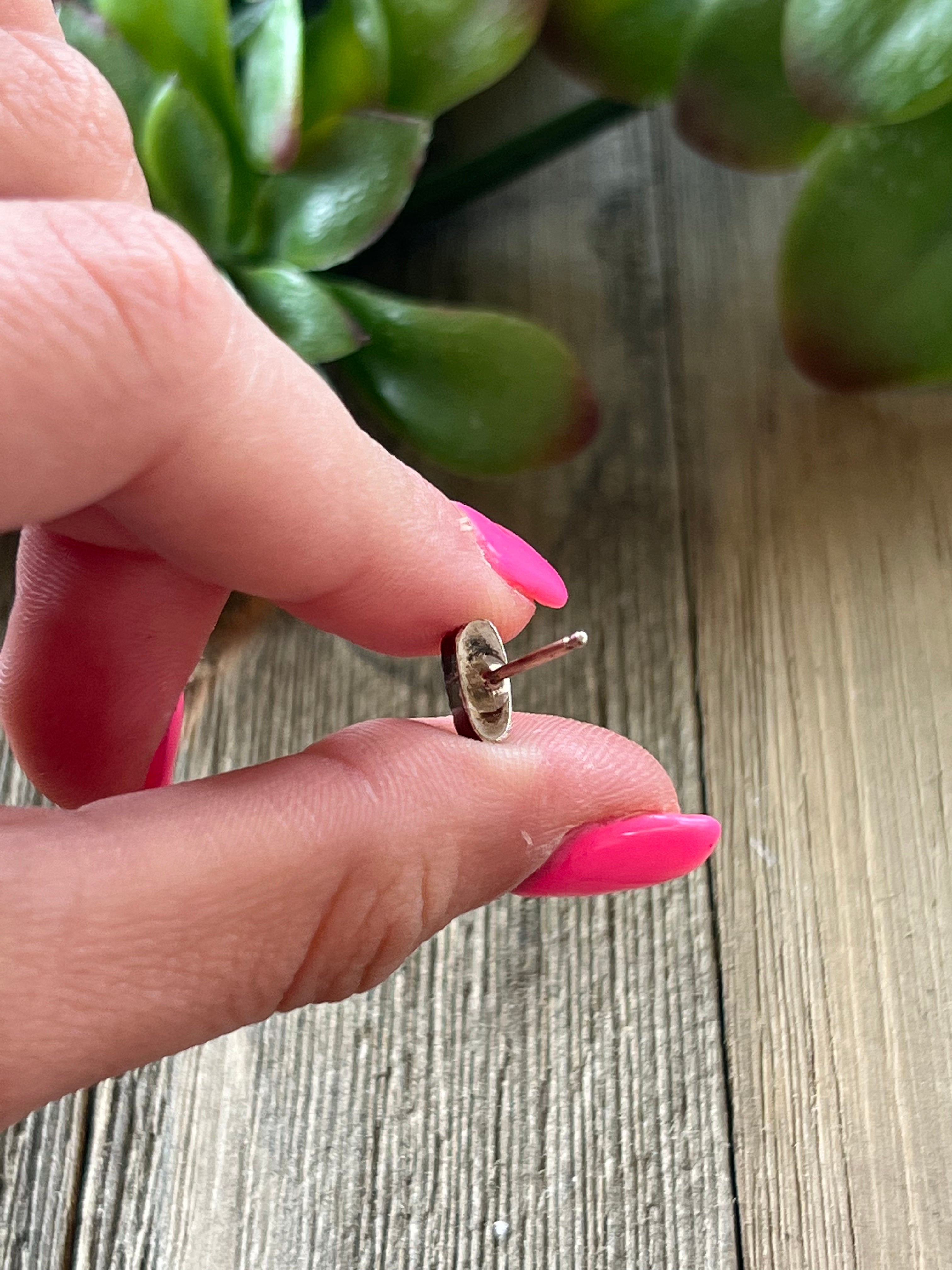 Navajo Made Mediterranean Coral & Sterling Silver Post Earrings