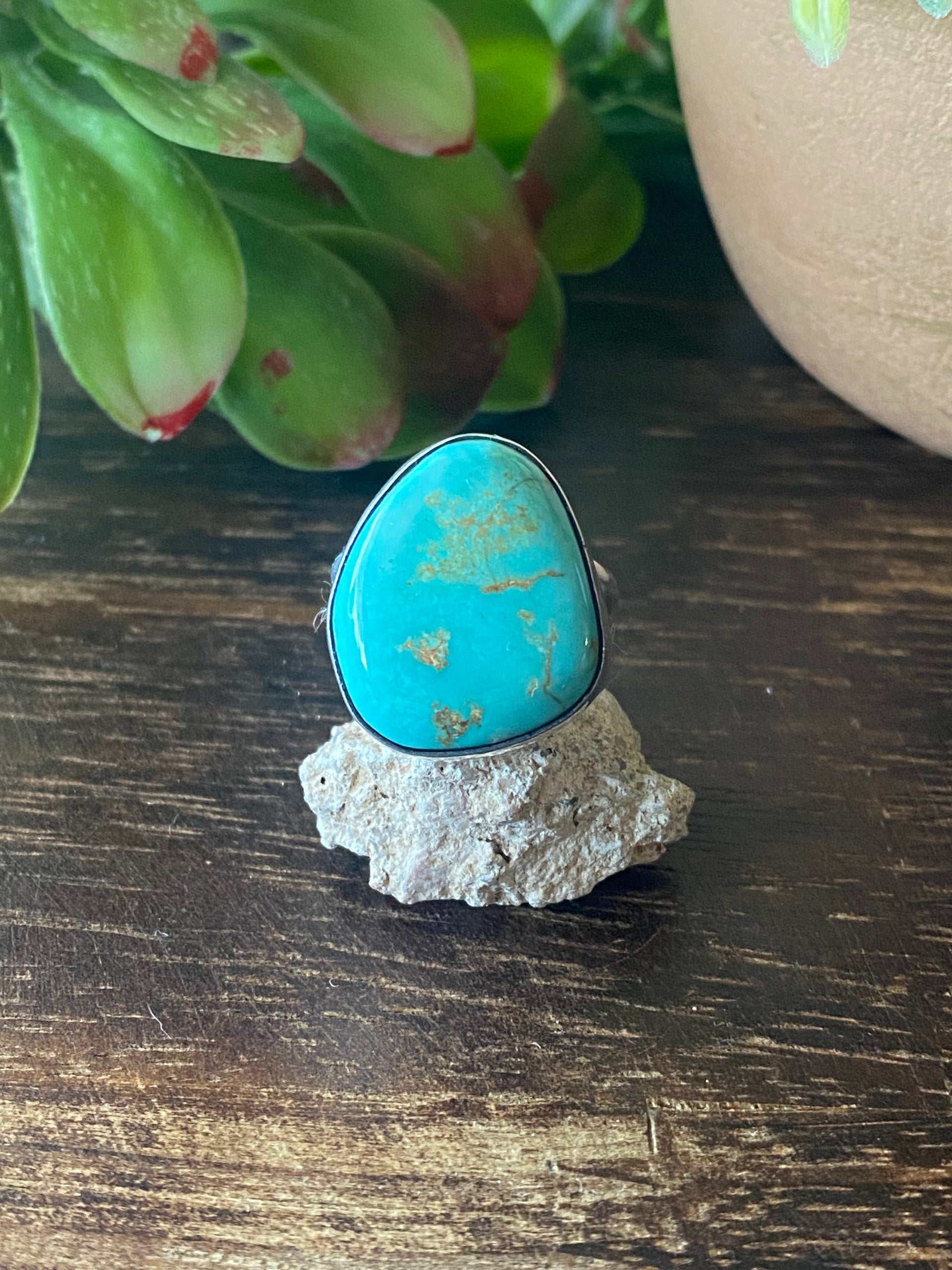Navajo Made Royston Turquoise & Sterling Silver Ring Size 7.5