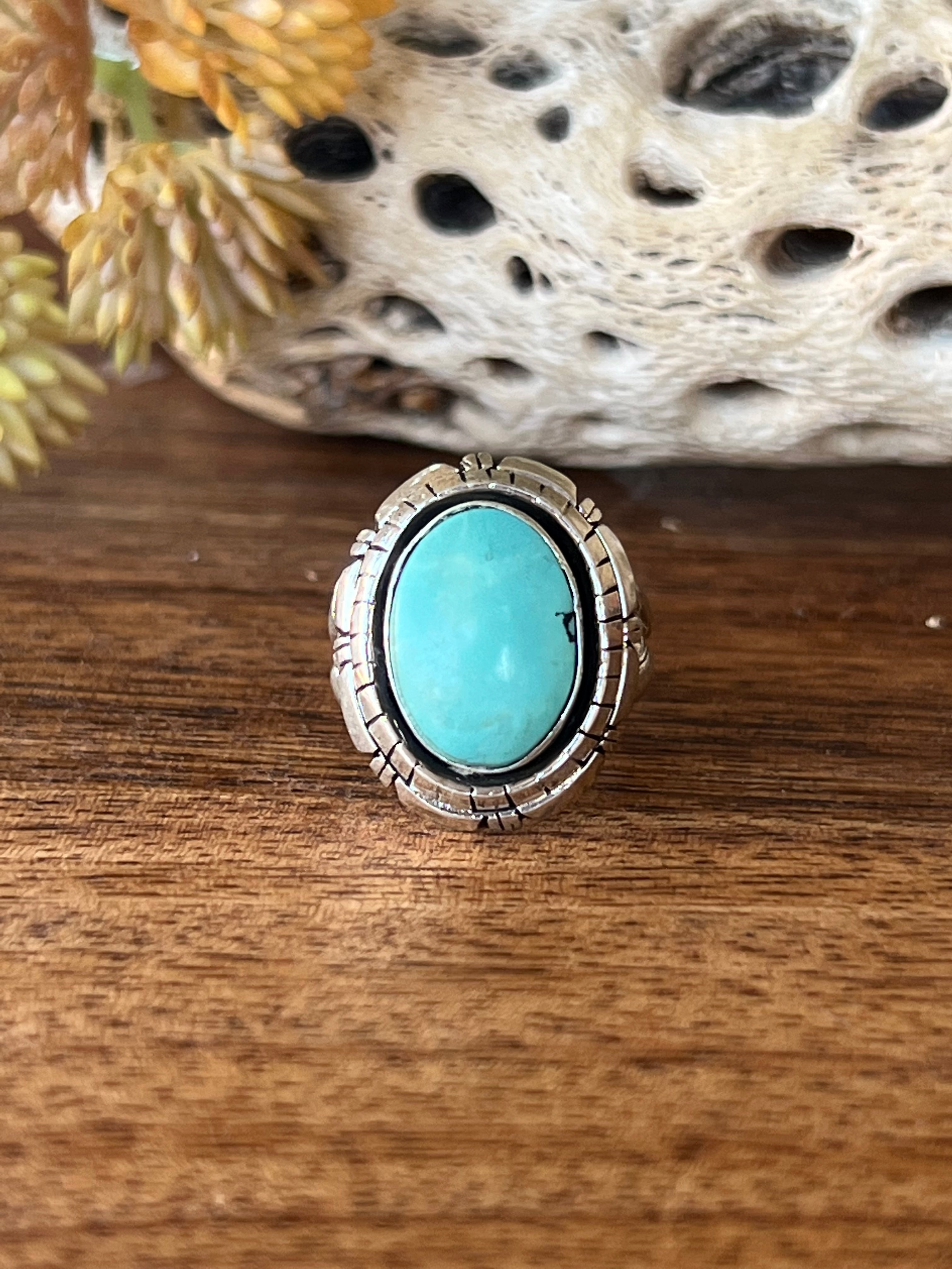 Navajo Made Kingman Turquoise & Sterling Silver Ring Size 6.5