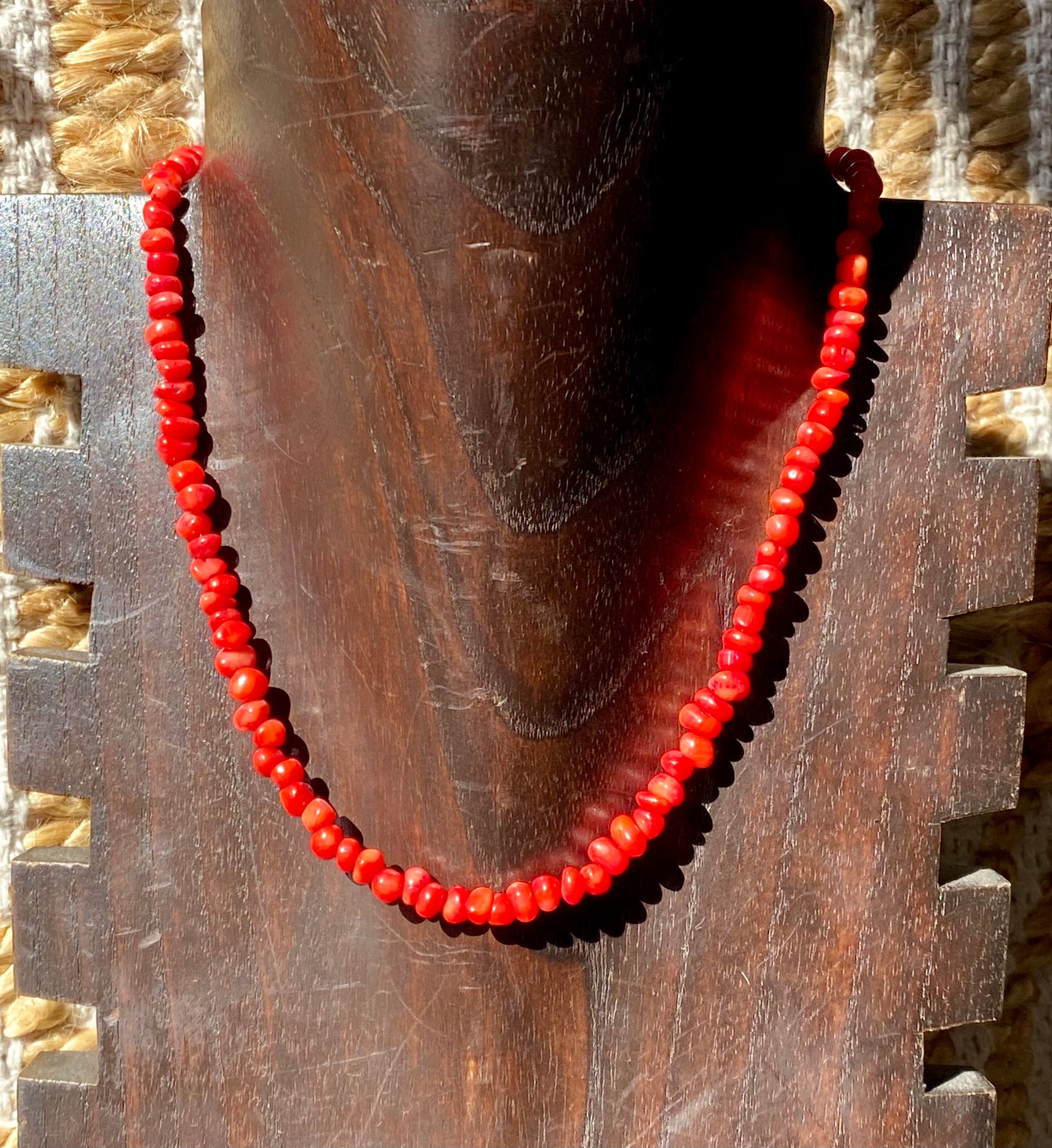 Navajo Made Bamboo Coral & Sterling Silver Beaded Necklace