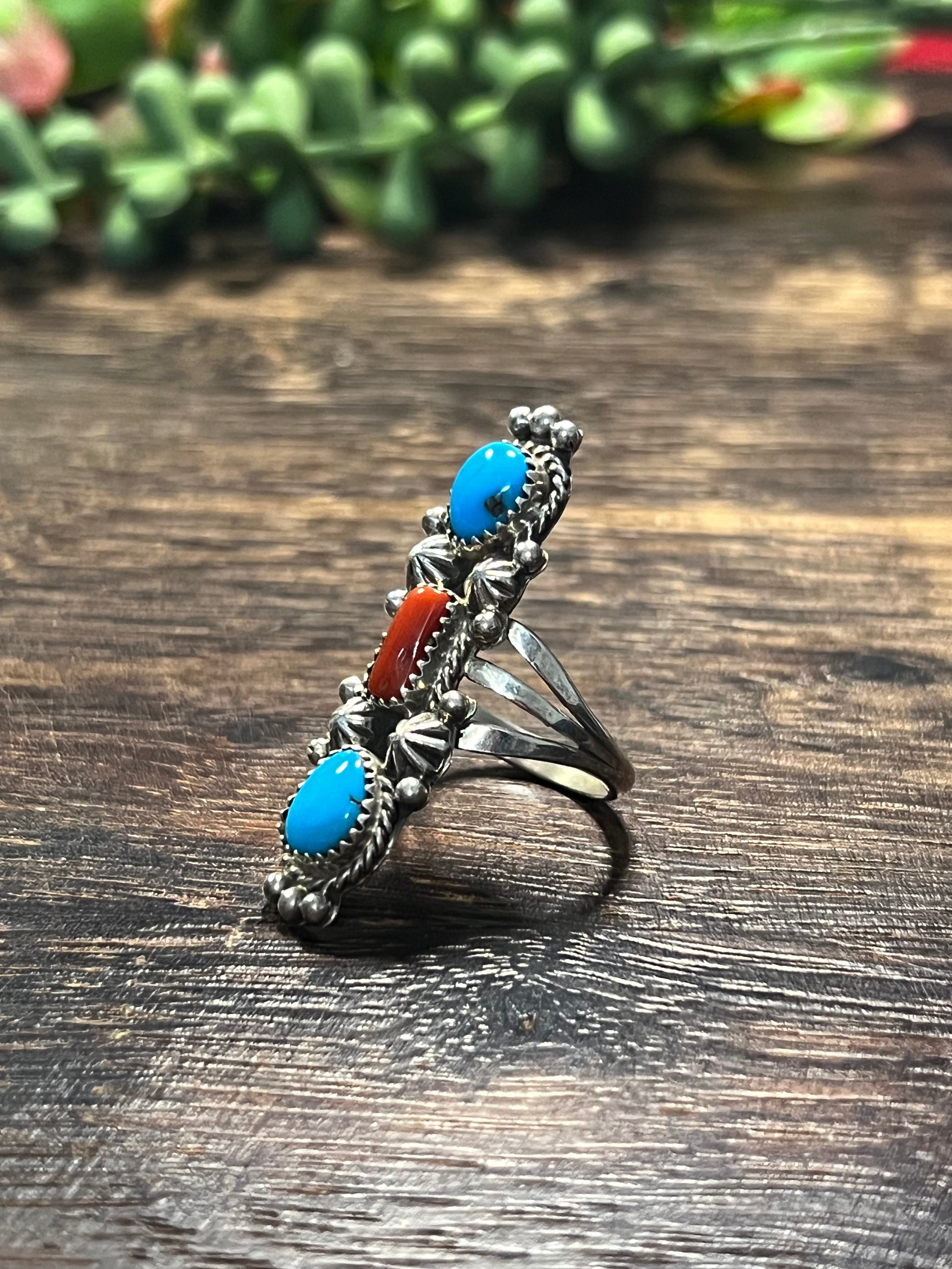 Navajo Made Multi Stone & Sterling Silver Ring Size 9