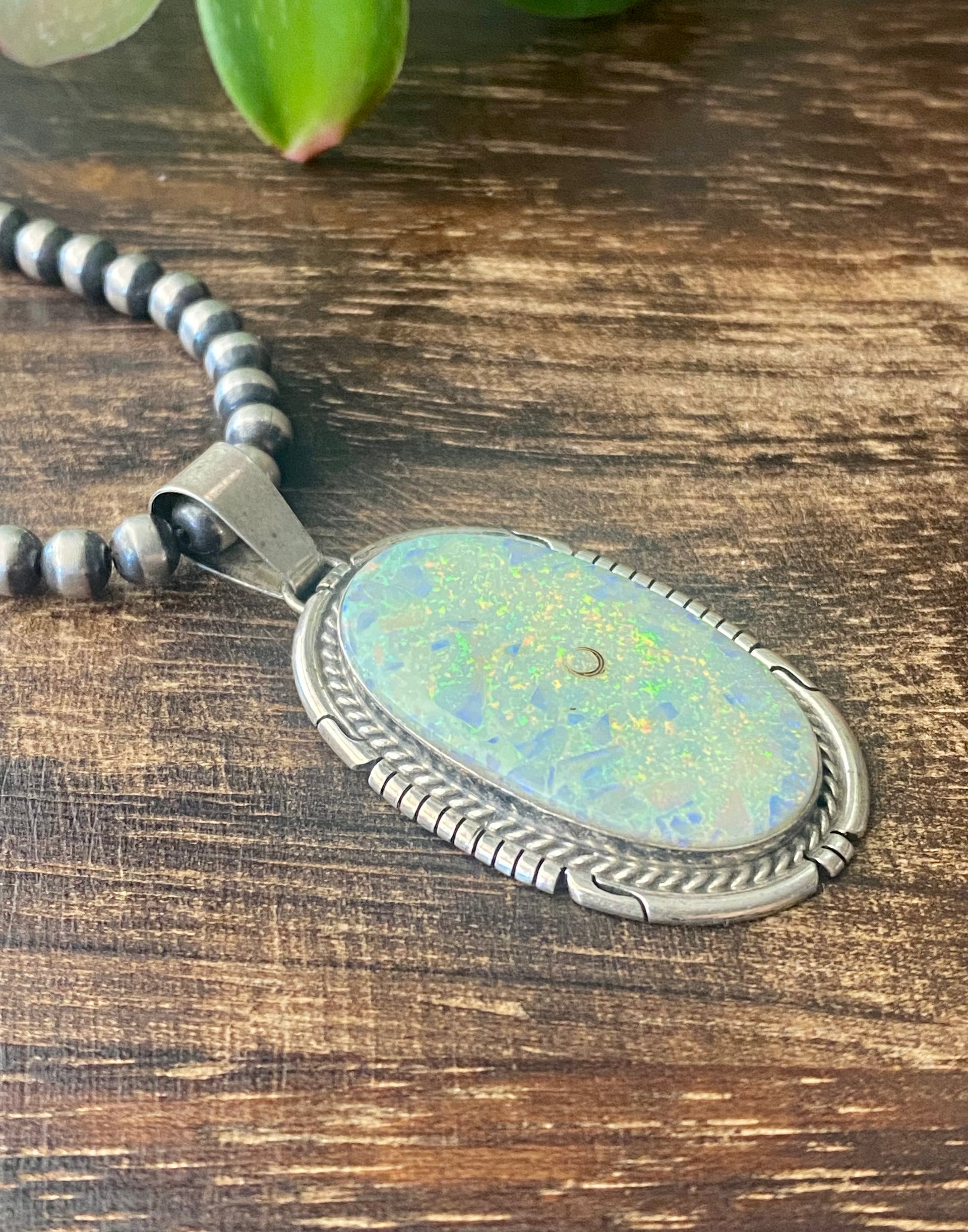 Dave Skeets White Opal & Sterling Silver Pendant