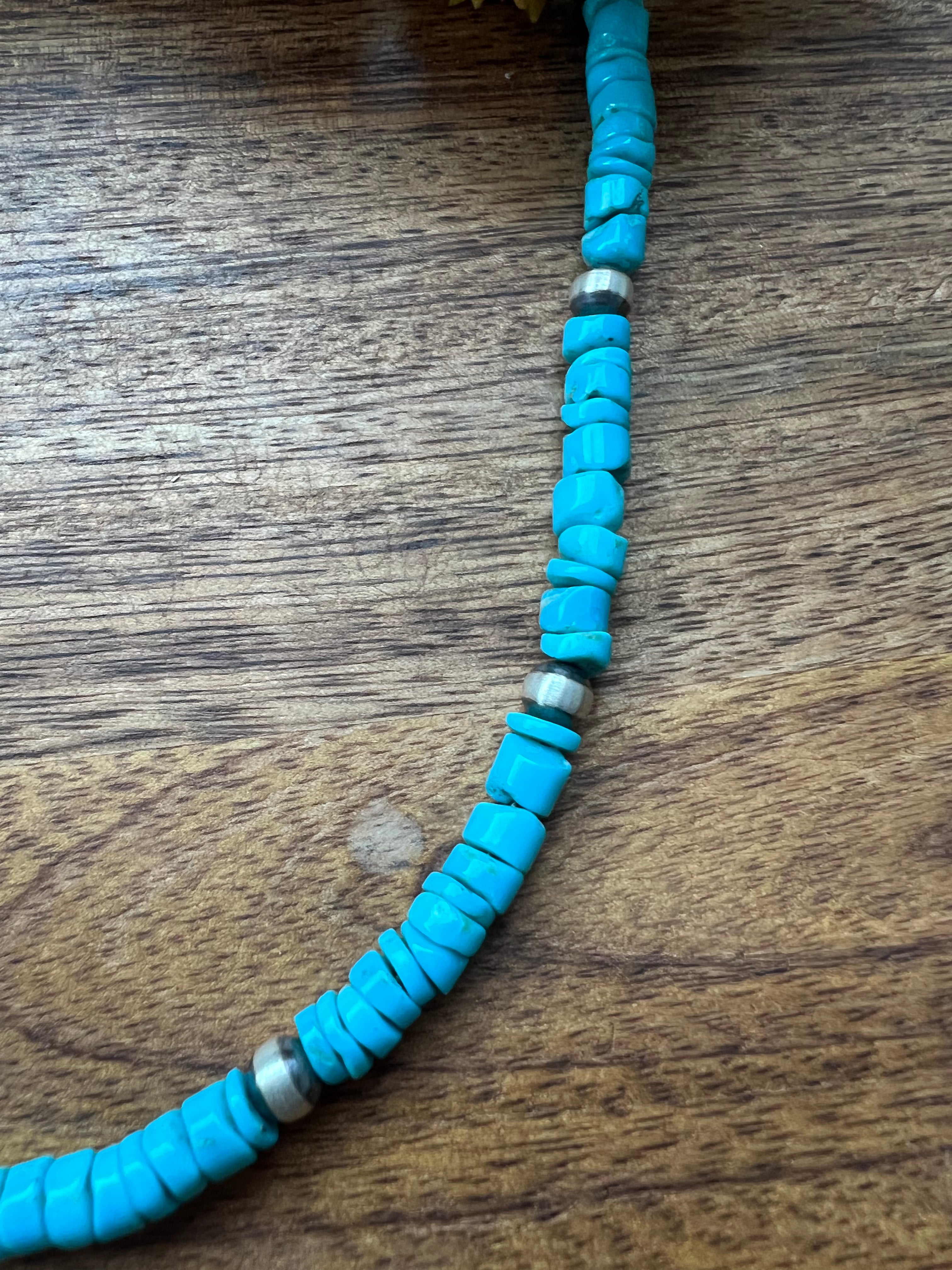 Navajo Strung Kingman Turquoise & Sterling Silver 6MM Pearl Necklace