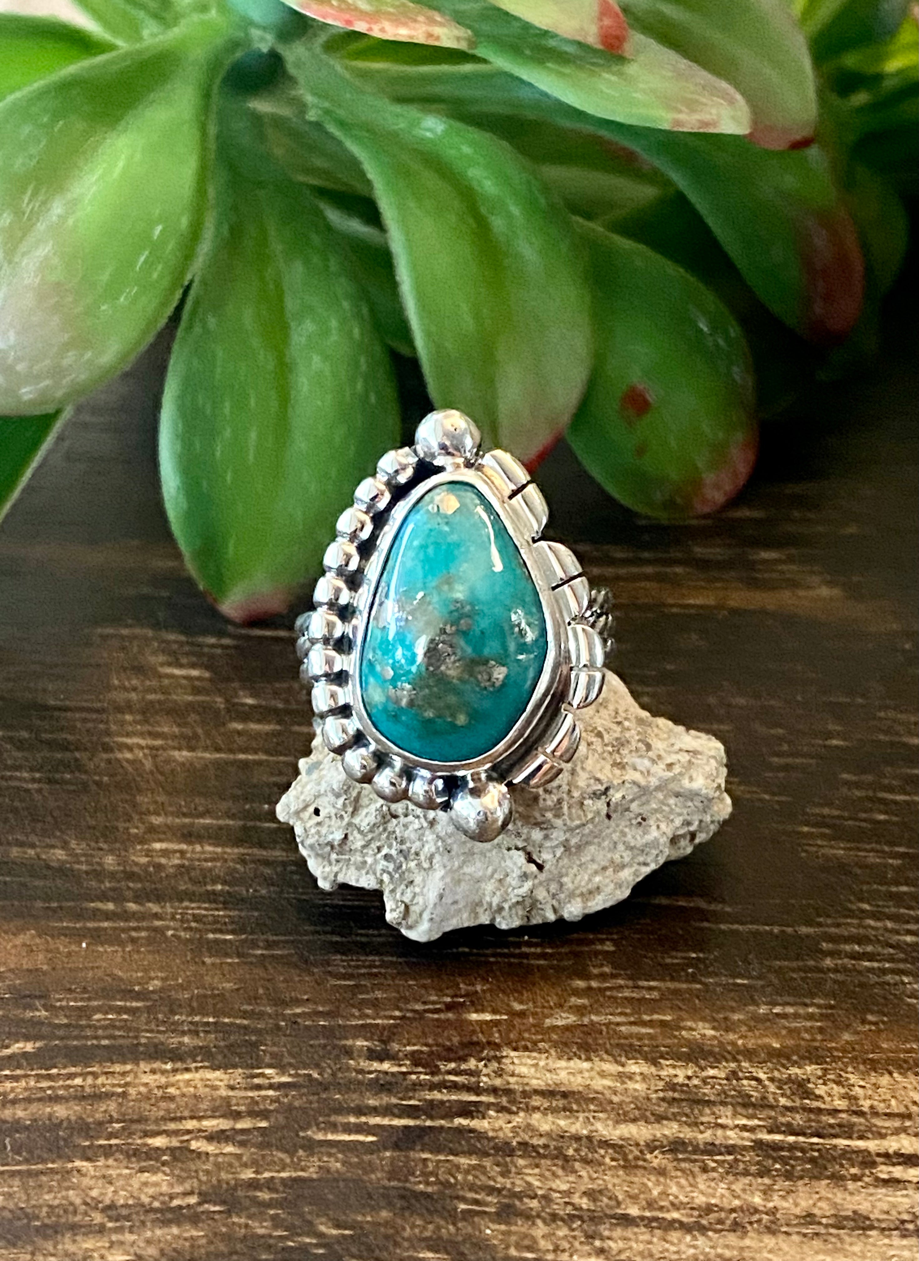 Larry Kay Kingman Turquoise & Sterling Silver Ring Size 7.25