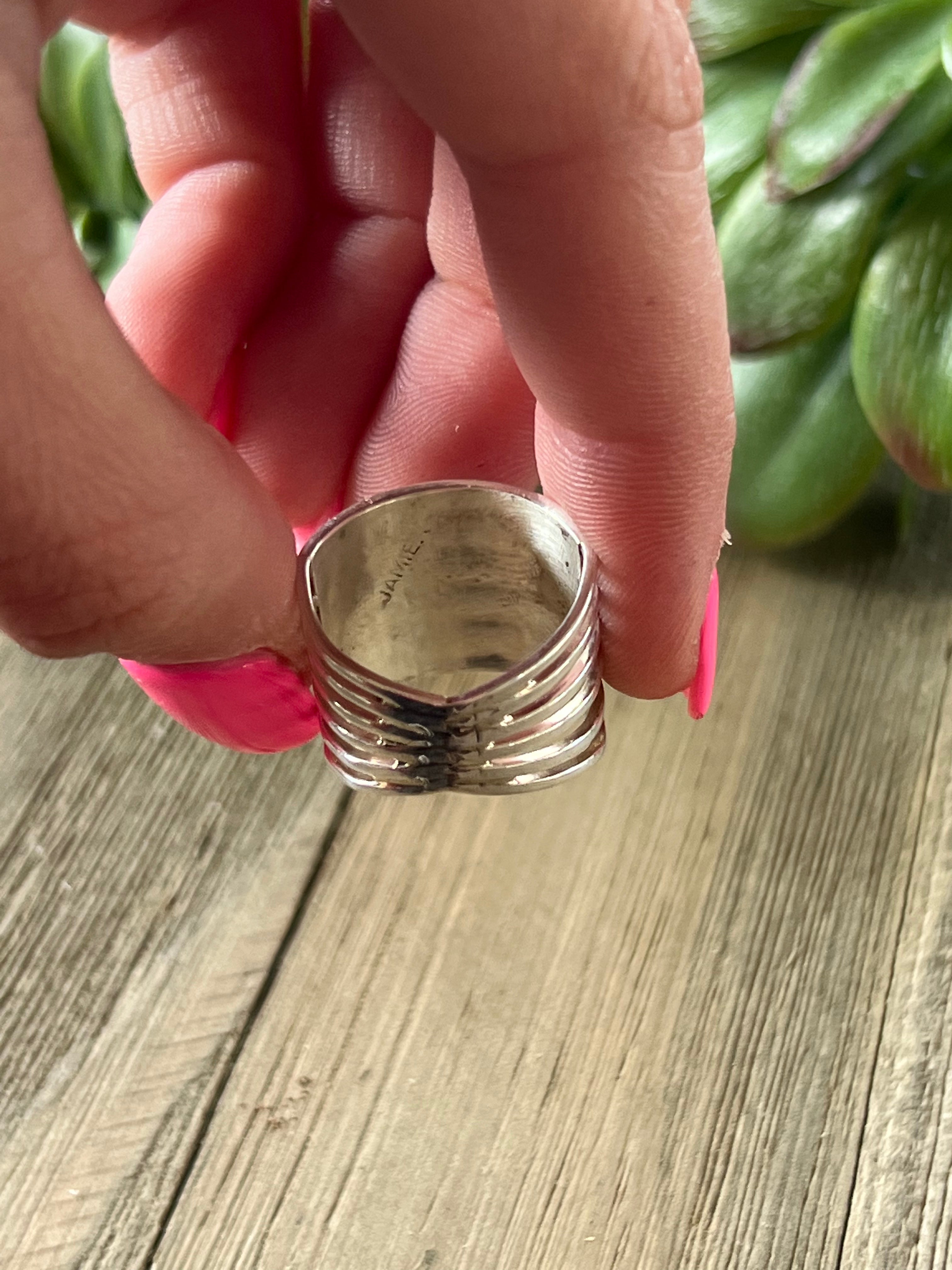 Zuni Made Pink Opal (Man Made) & Sterling Silver Ring