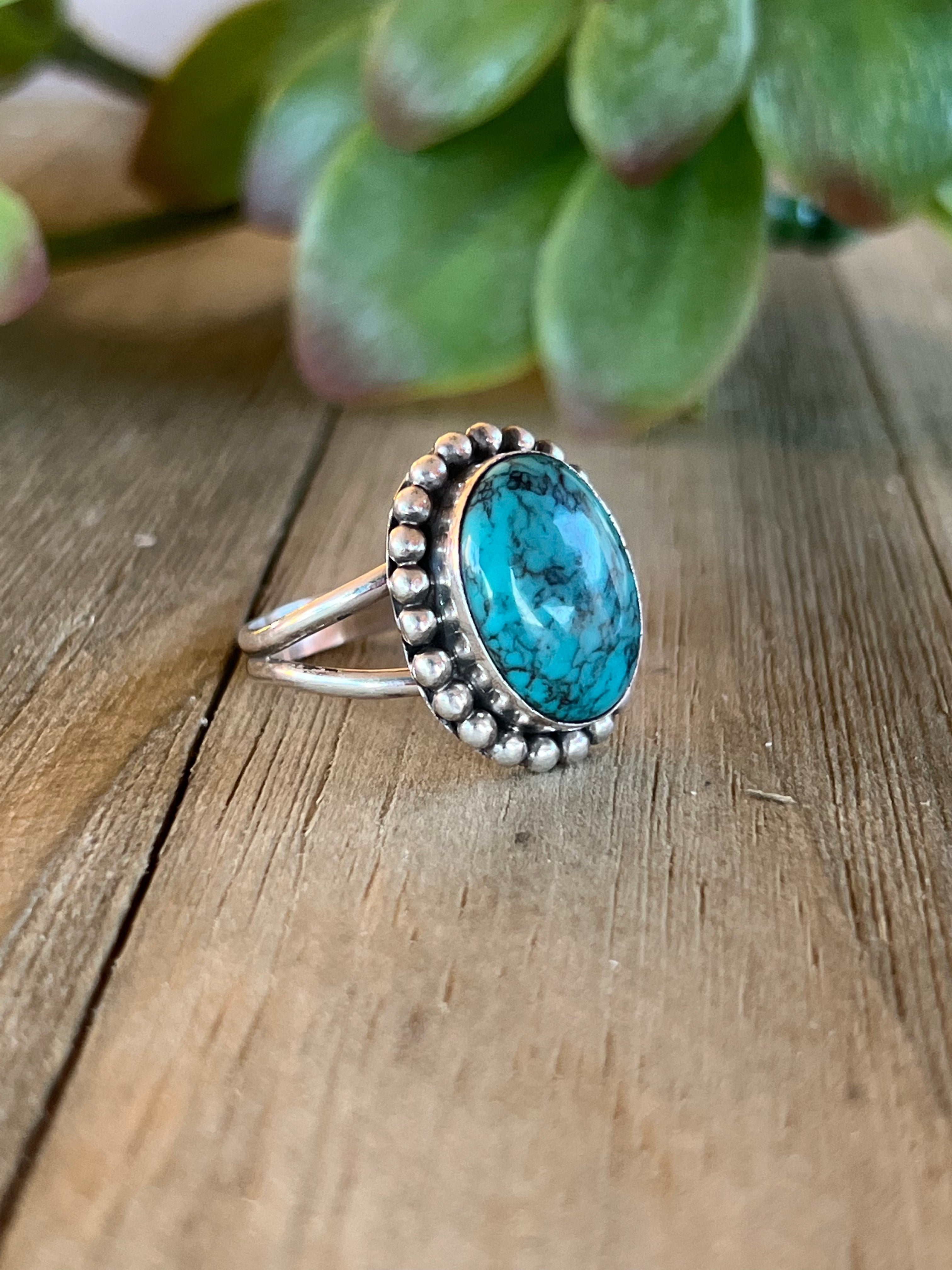 Navajo Made Kingman Turquoise & Sterling Silver Ring Size 9.25