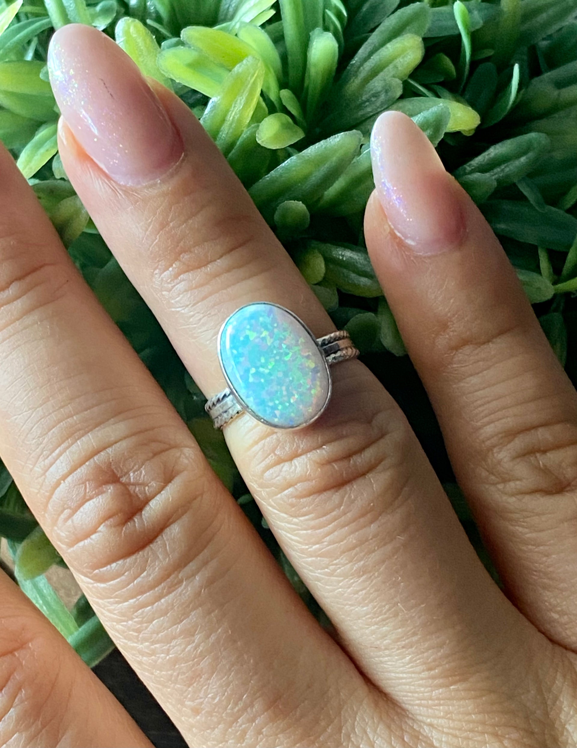 Isabelle Yazzie White Opal & Sterling Silver Ring Size 7.5