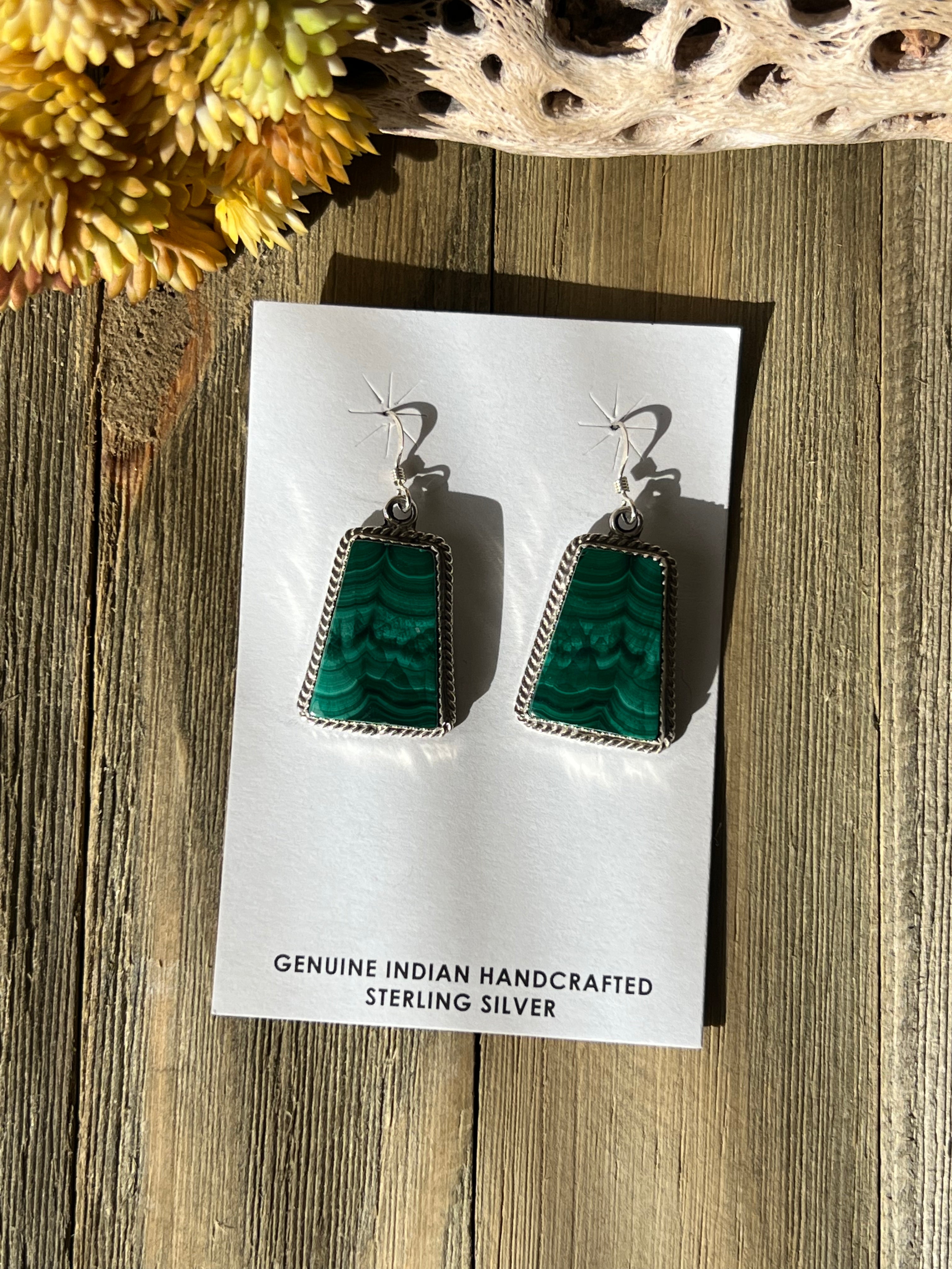 Reda Galvan Malachite & Sterling Silver Dangle Earrings