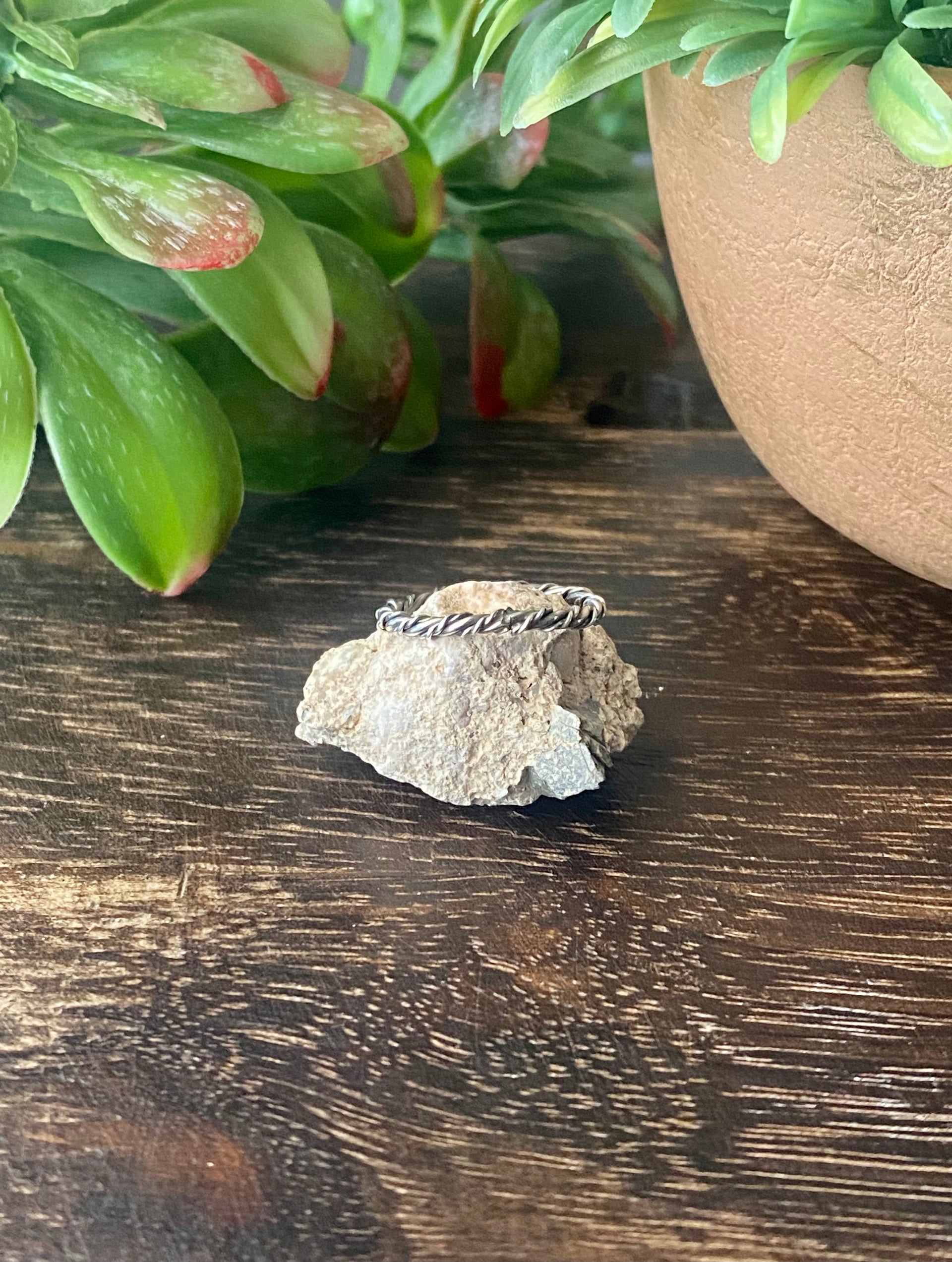 Navajo Made Sterling Silver Rope Ring Size 5.5