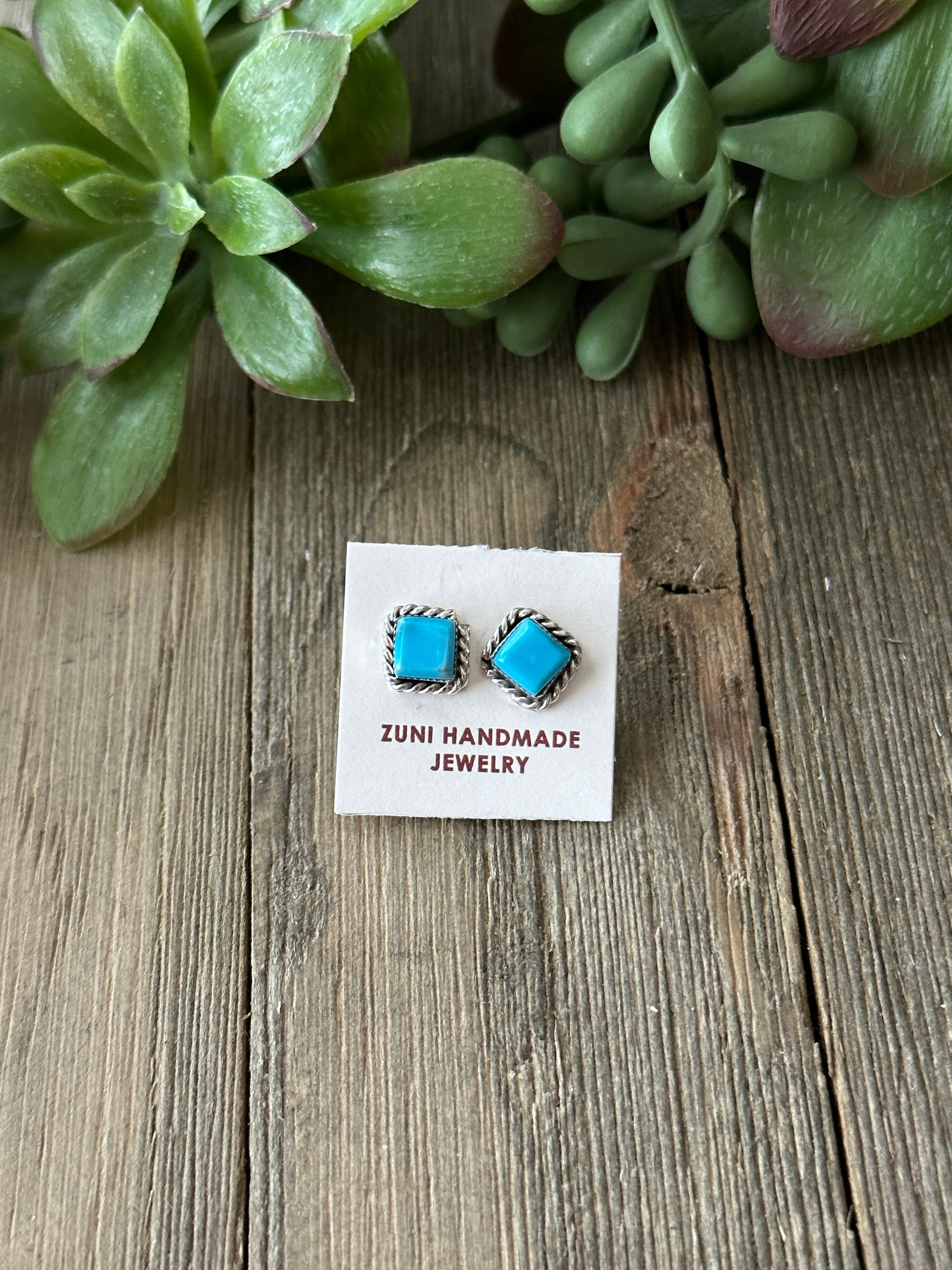 Zuni Made Turquoise & Sterling Silver Post Earrings