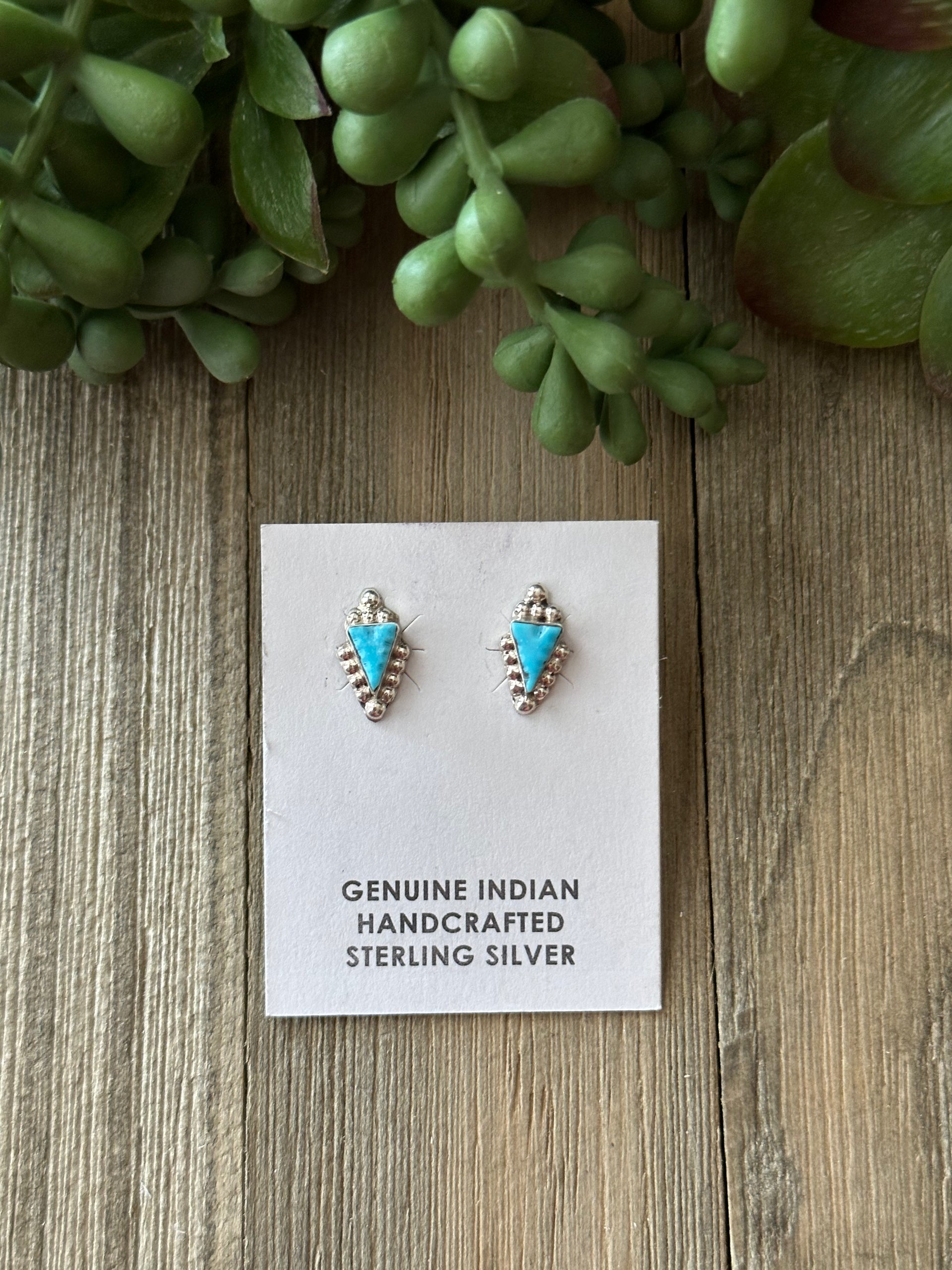 Navajo Made Kingman Turquoise & Sterling Silver Post Arrow Head Earrings