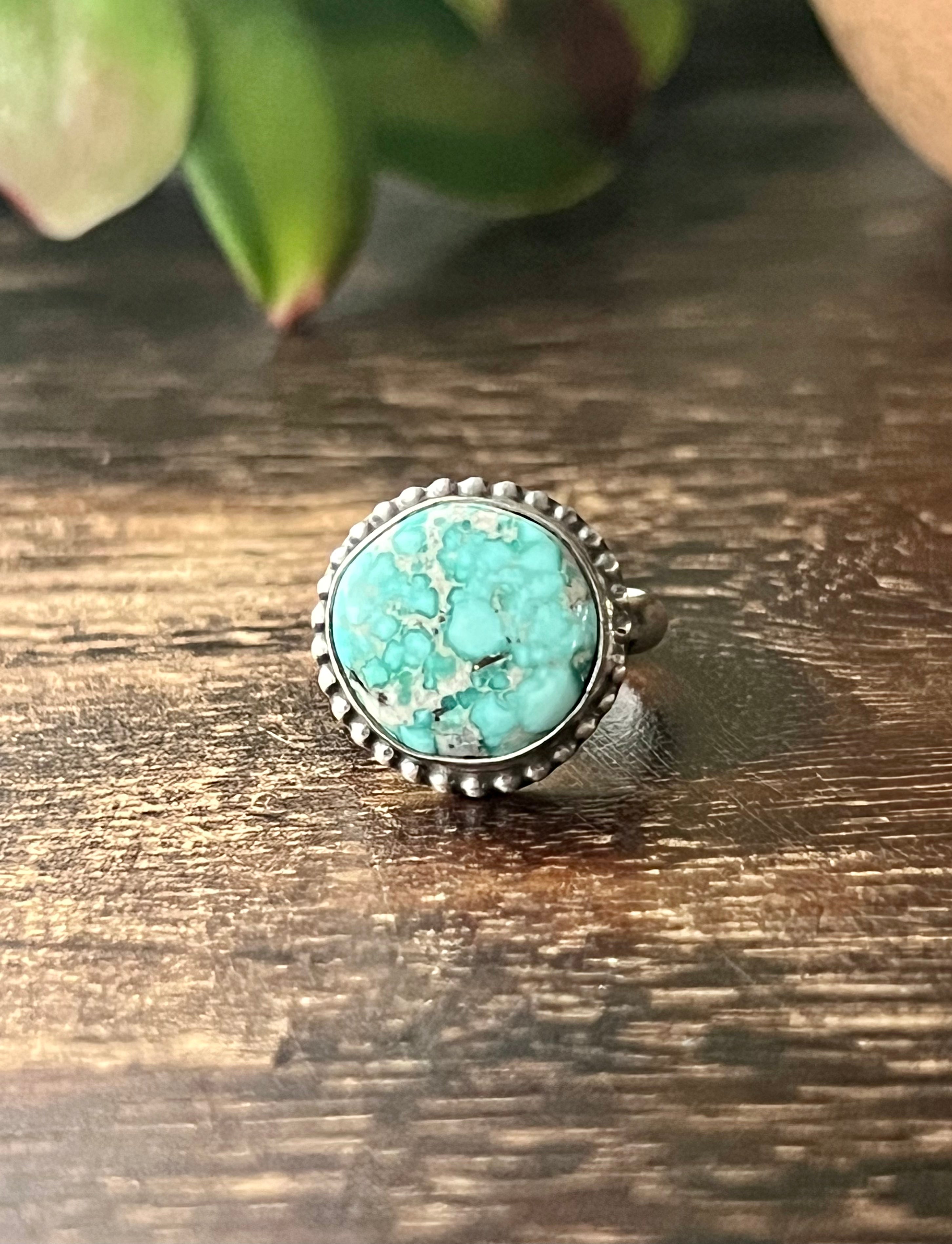 Navajo Made White Water Turquoise & Sterling Silver Ring Size 6