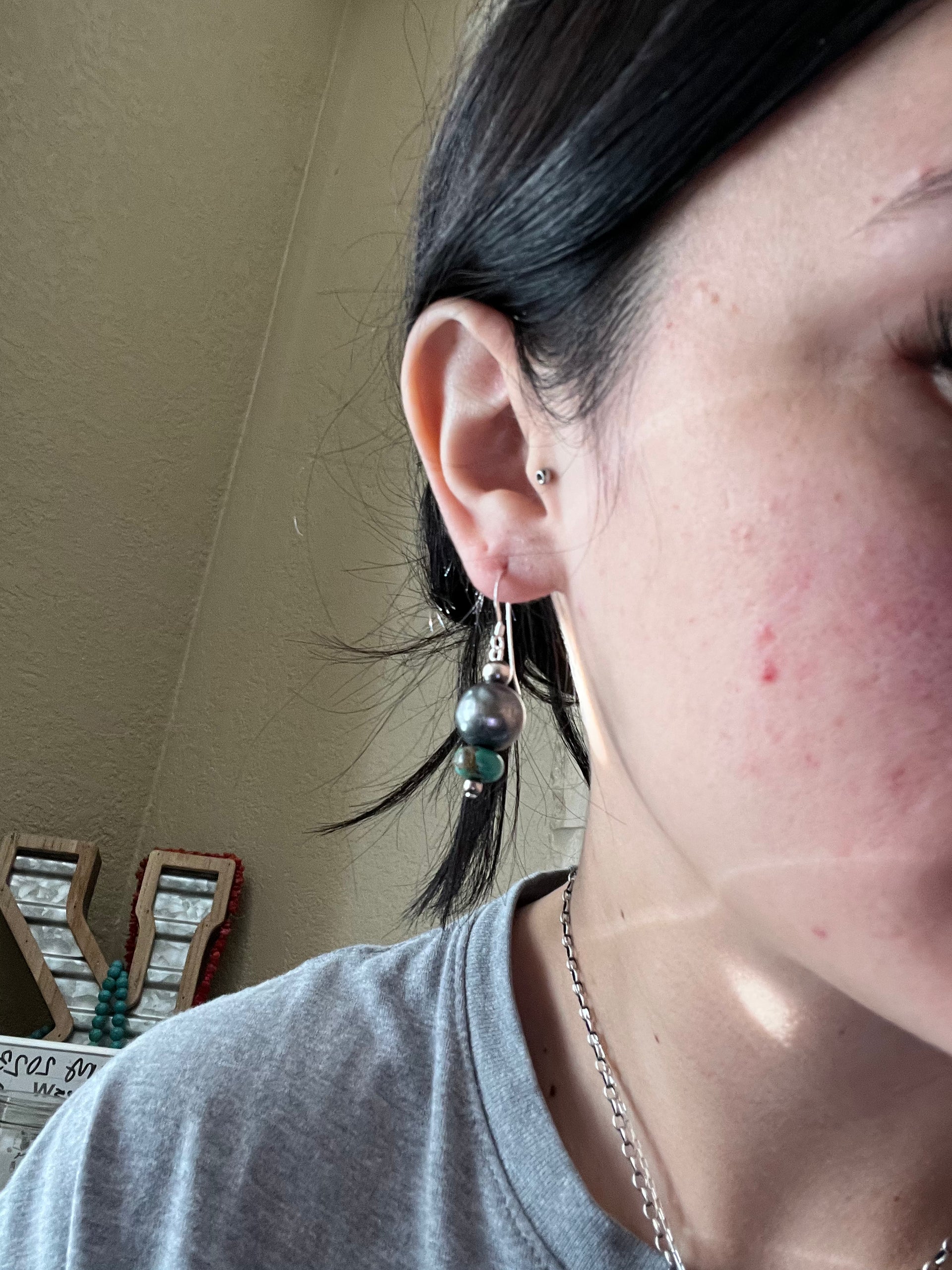 Navajo Made Royston Turquoise & Sterling Silver Dangle Earrings