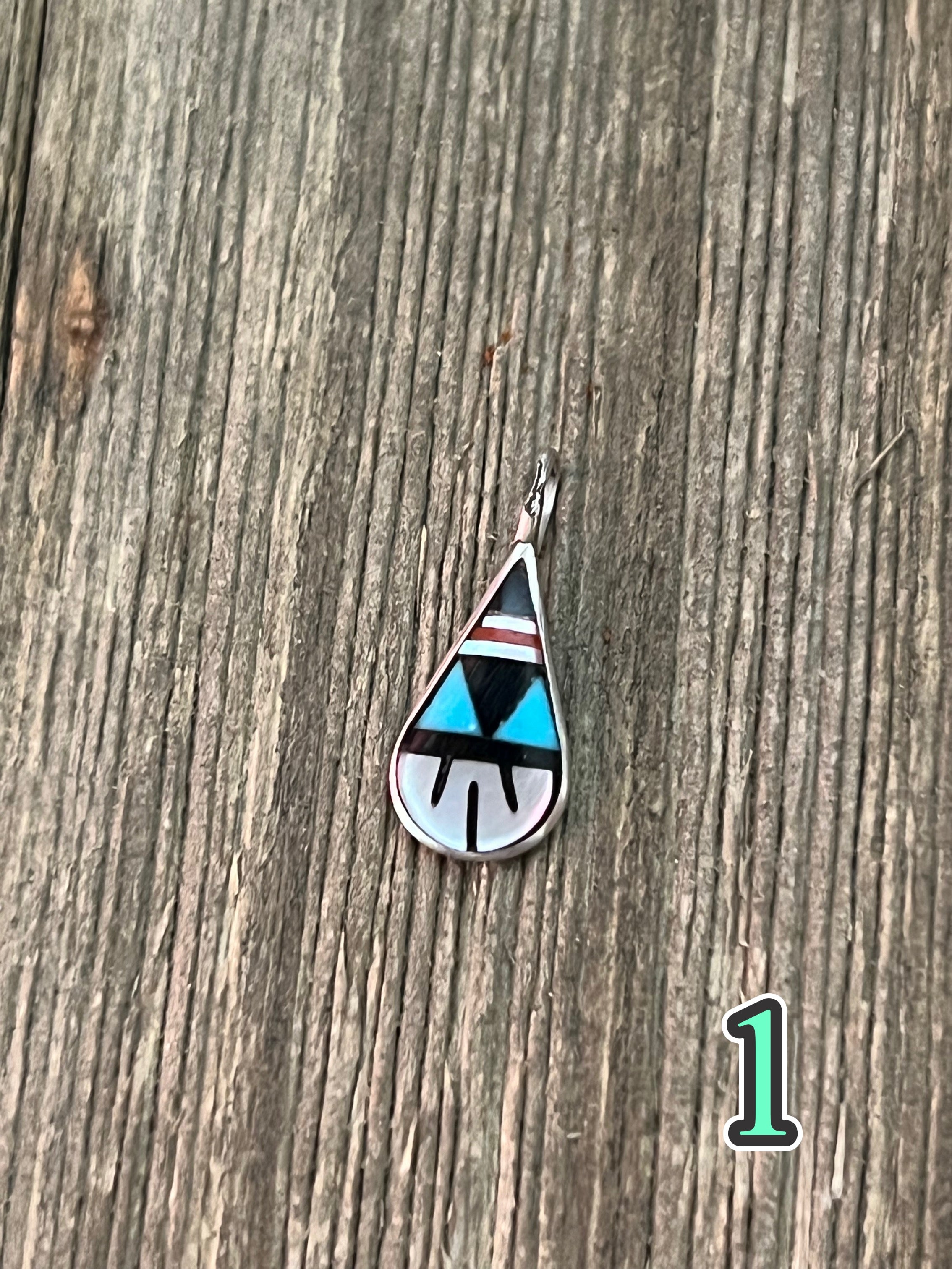 Navajo Made Multi Stone & Sterling Silver Inlay Pendant