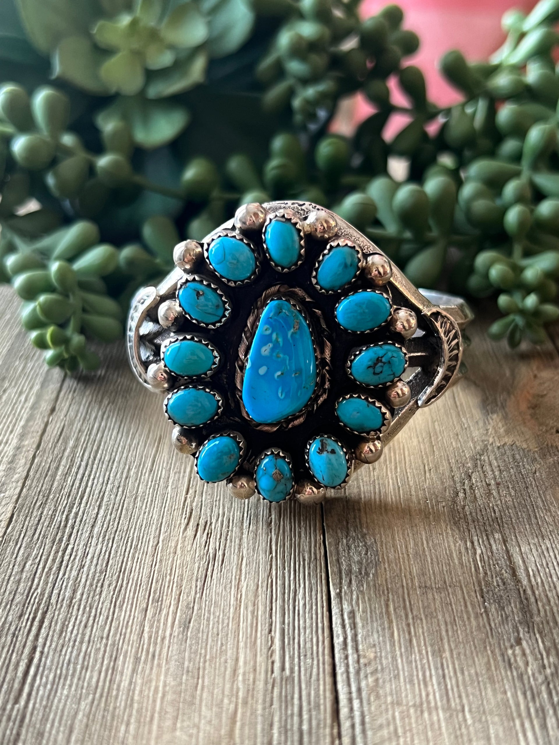Navajo Made Kingman Turquoise & Sterling Silver Cuff Bracelet