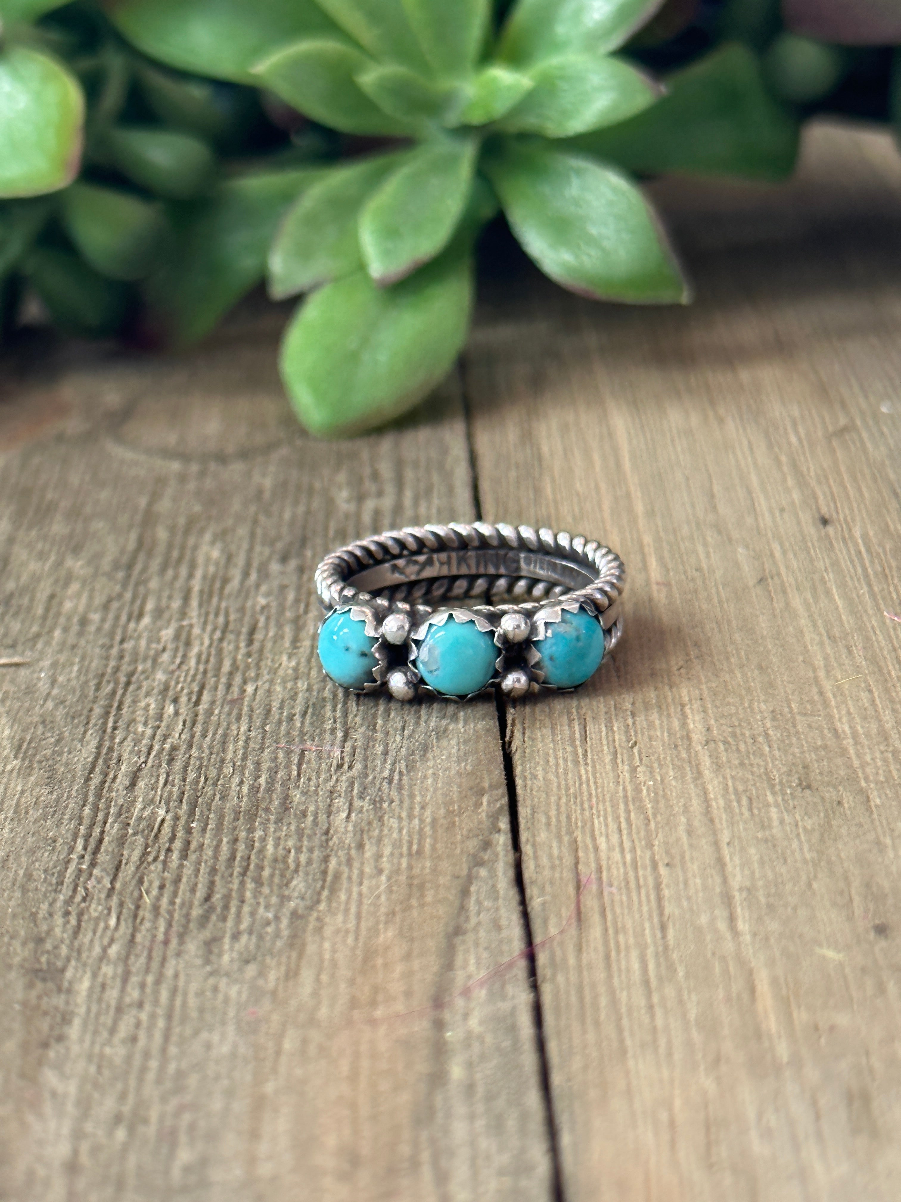 Navajo Made Kingman Turquoise & Sterling Silver Ring