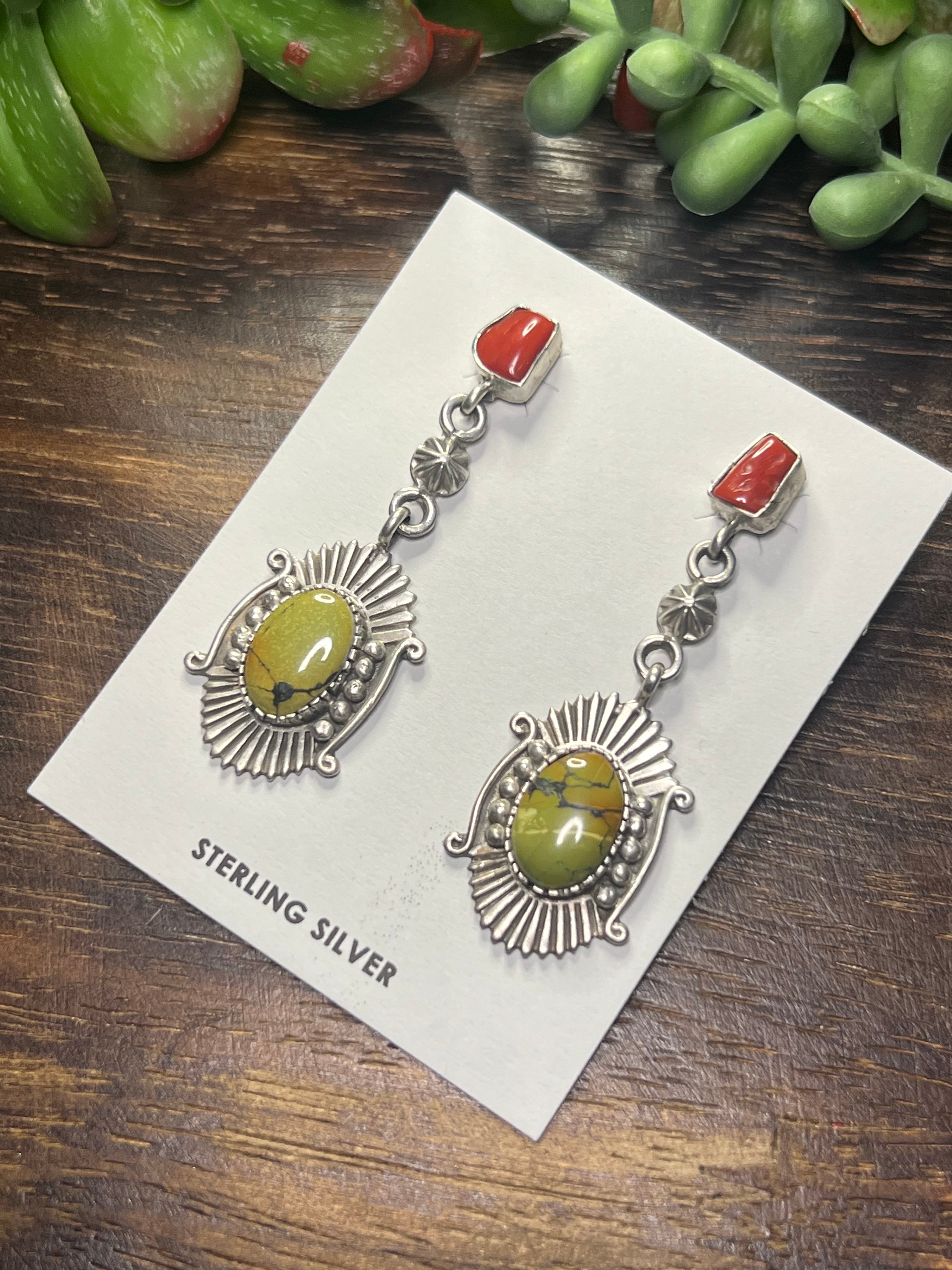 Navajo Made Multi Stone & Sterling Silver Post Dangle Earrings