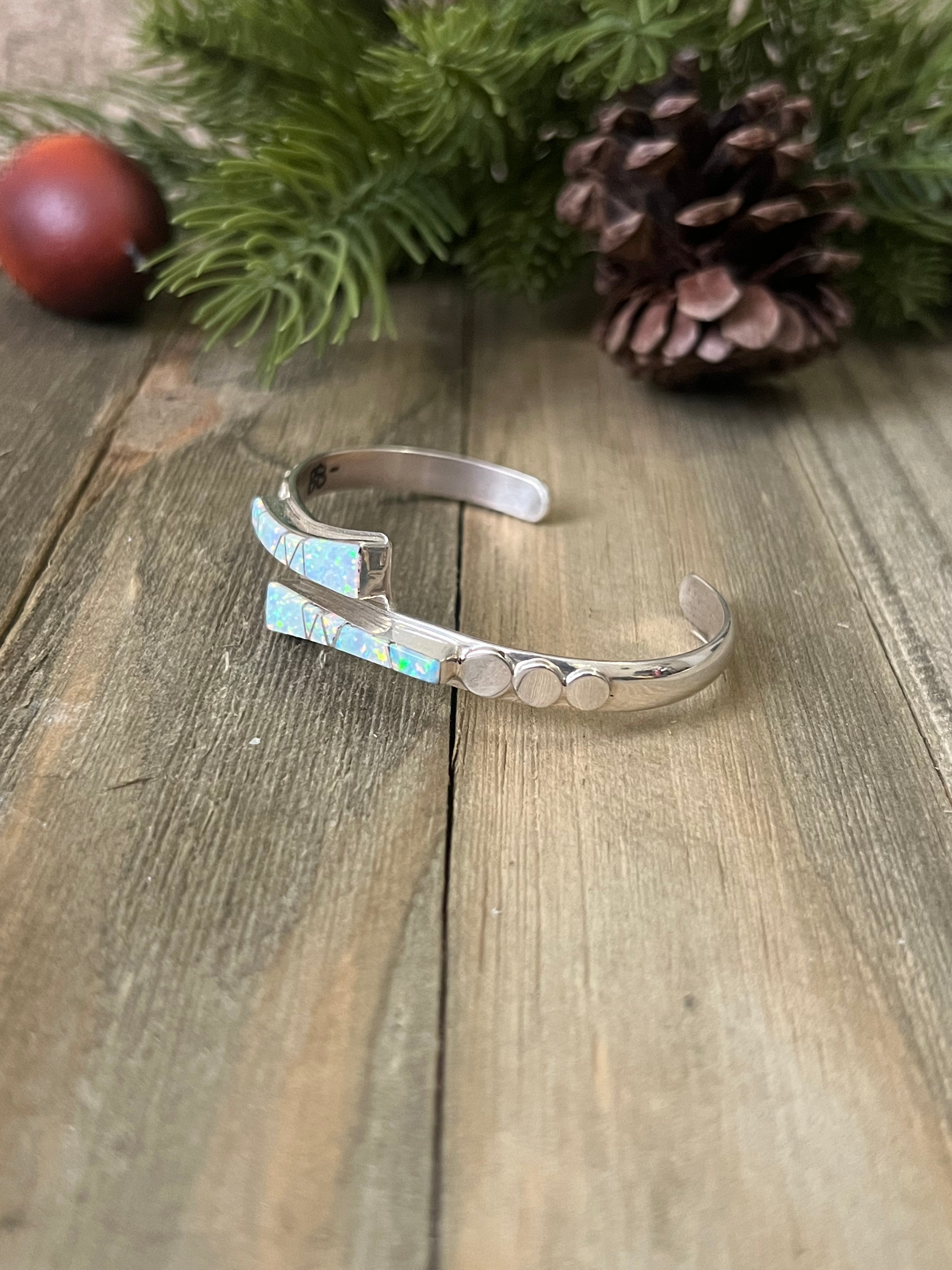 Navajo Made Opal (Man Made) & Sterling Silver Cuff Bracelet