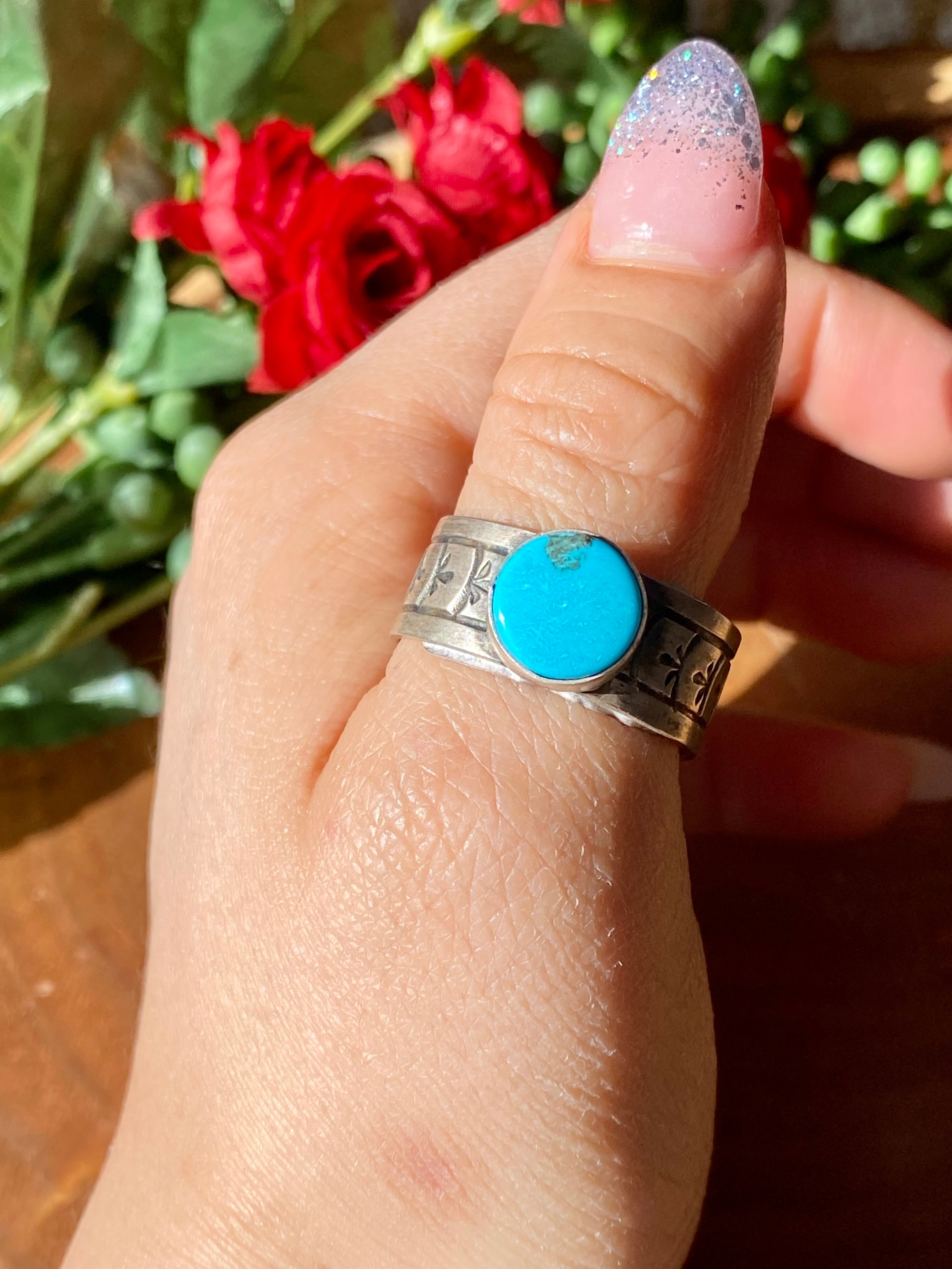 Rick Enriquez Kingman Turquoise & Sterling Silver Ring Size 14