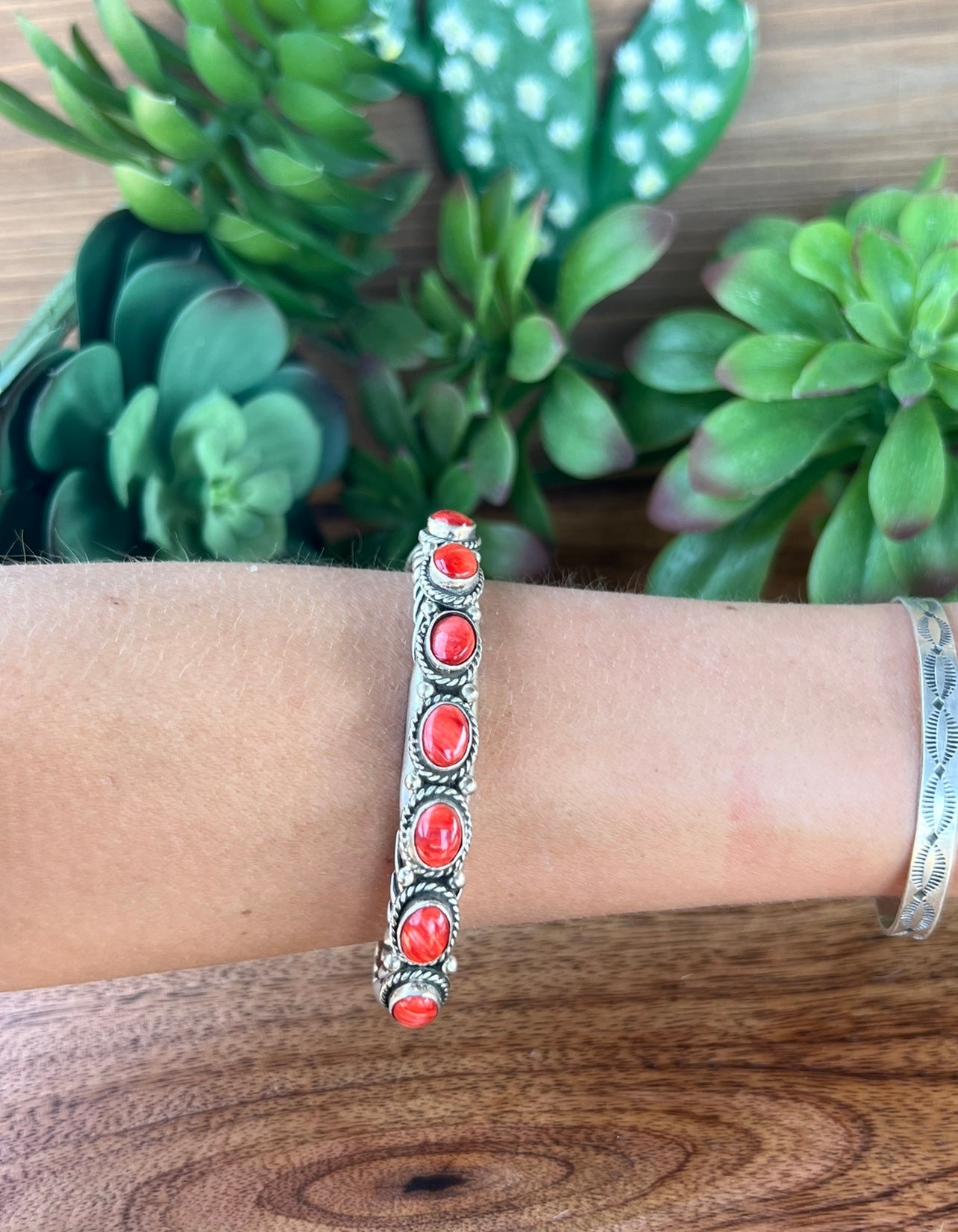 Navajo Spiny Oyster & Sterling Silver Cuff Bracelet