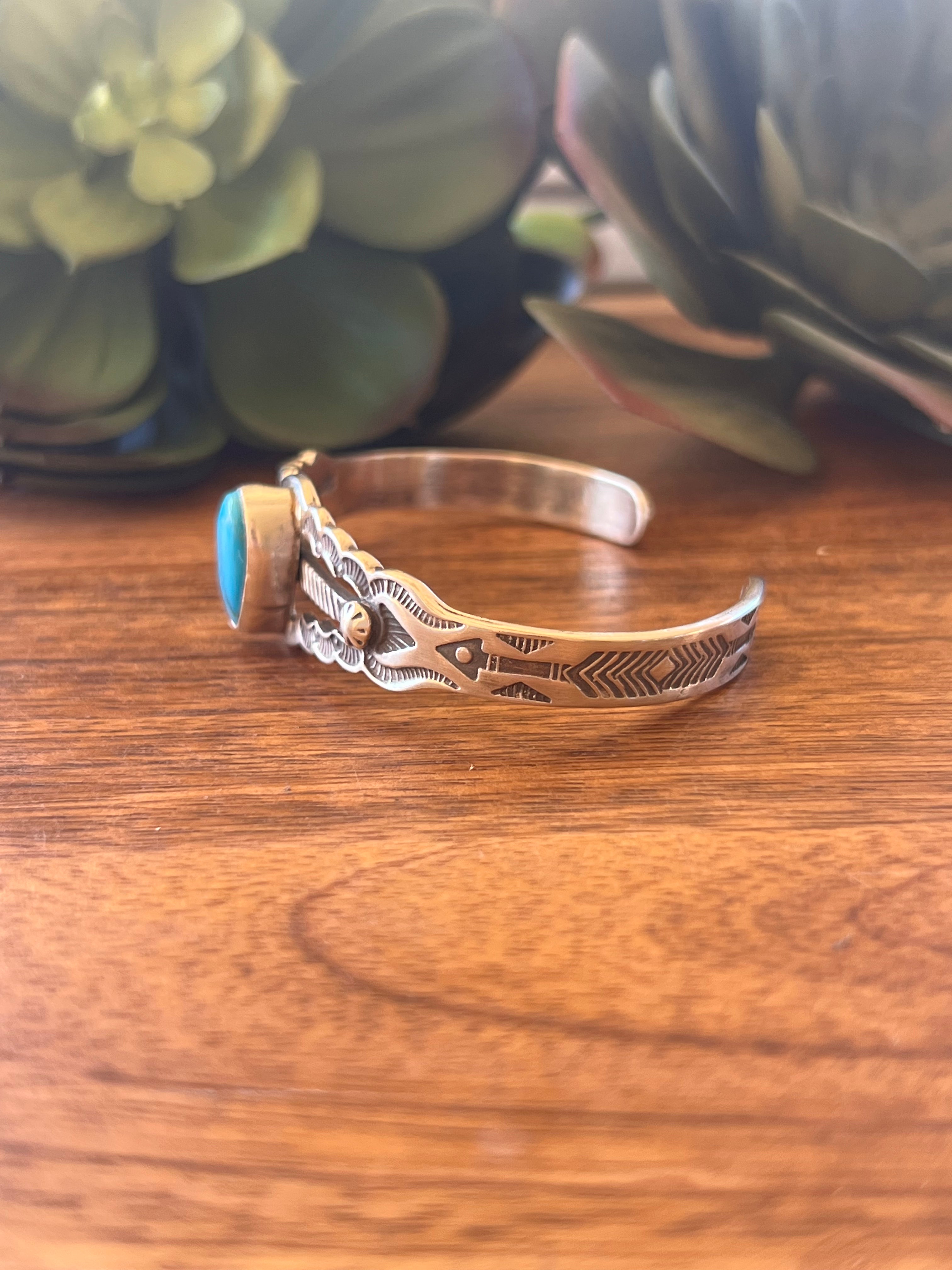 Navajo Made Kingman Turquoise & Sterling Silver Cuff Bracelet