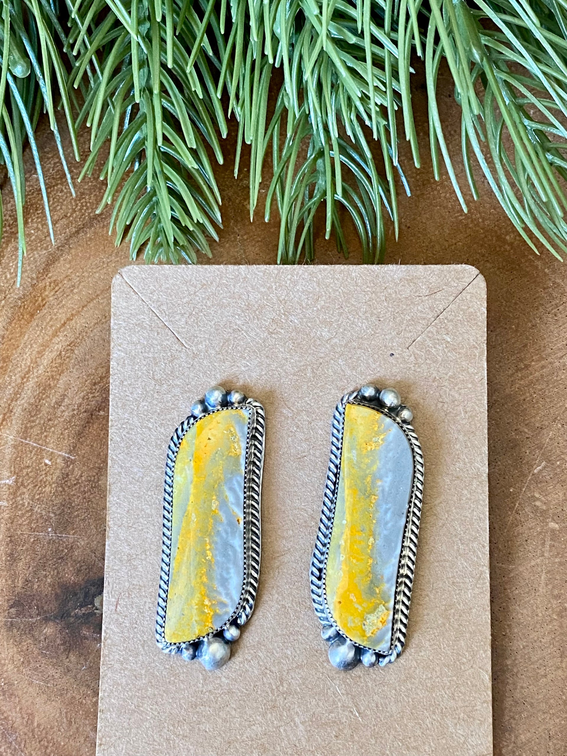 Larry Kaye Bumblebee Jasper & Sterling Silver Post Earrings