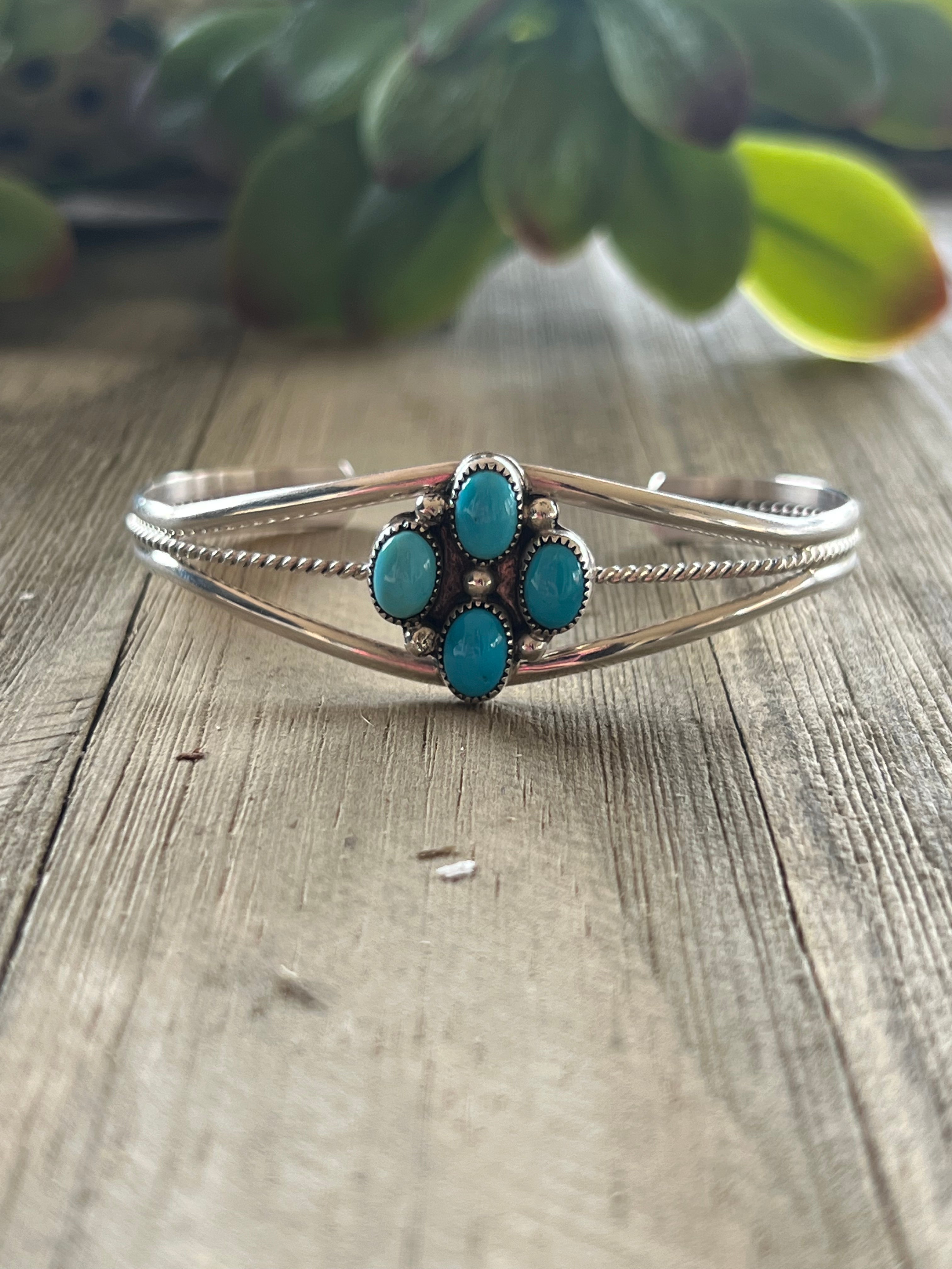 Navajo Made Sleeping Beauty & Sterling Silver Cuff Bracelet