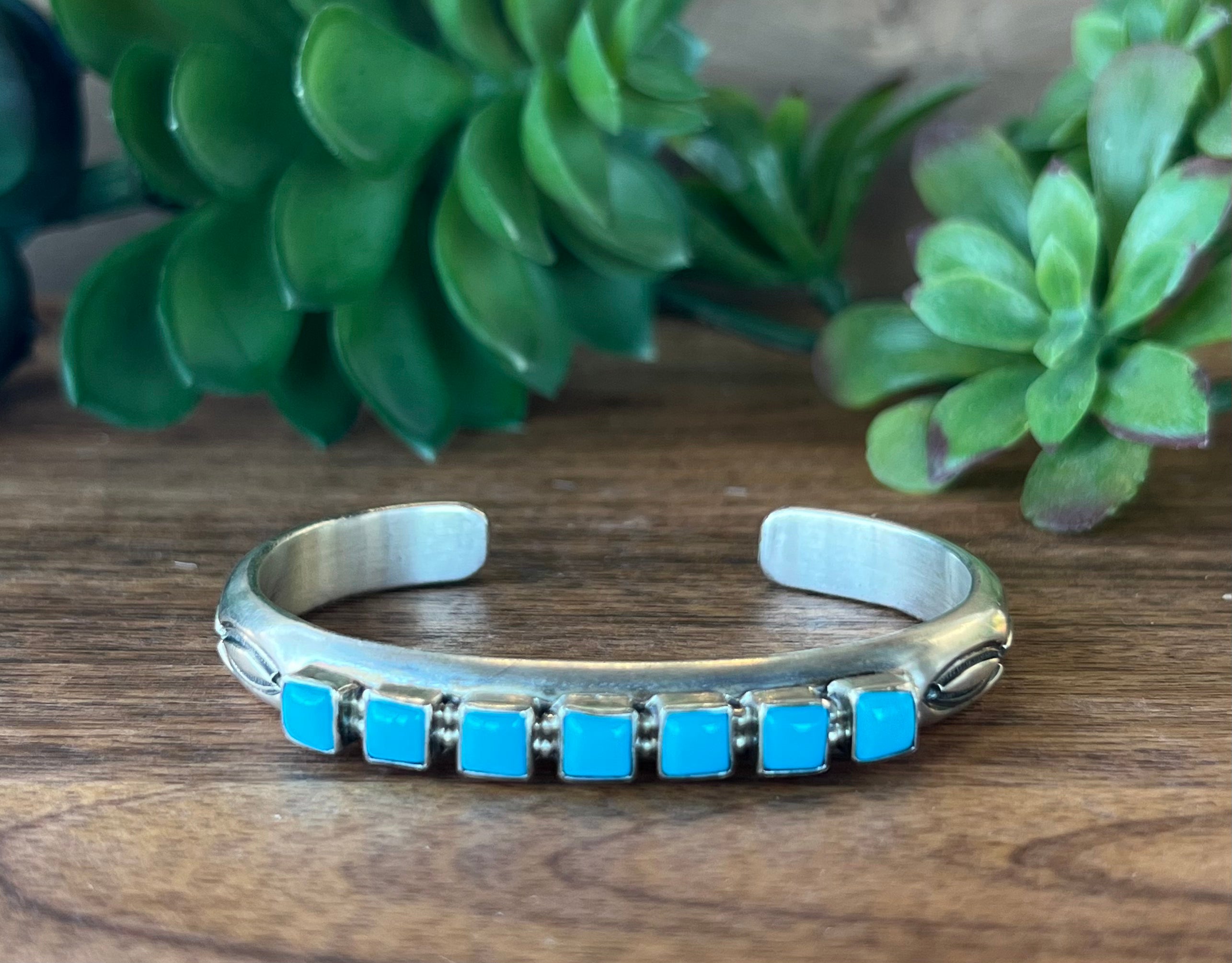 T. Yazzie Natural Sleeping Beauty Turquoise & Sterling Silver Cuff Bracelet