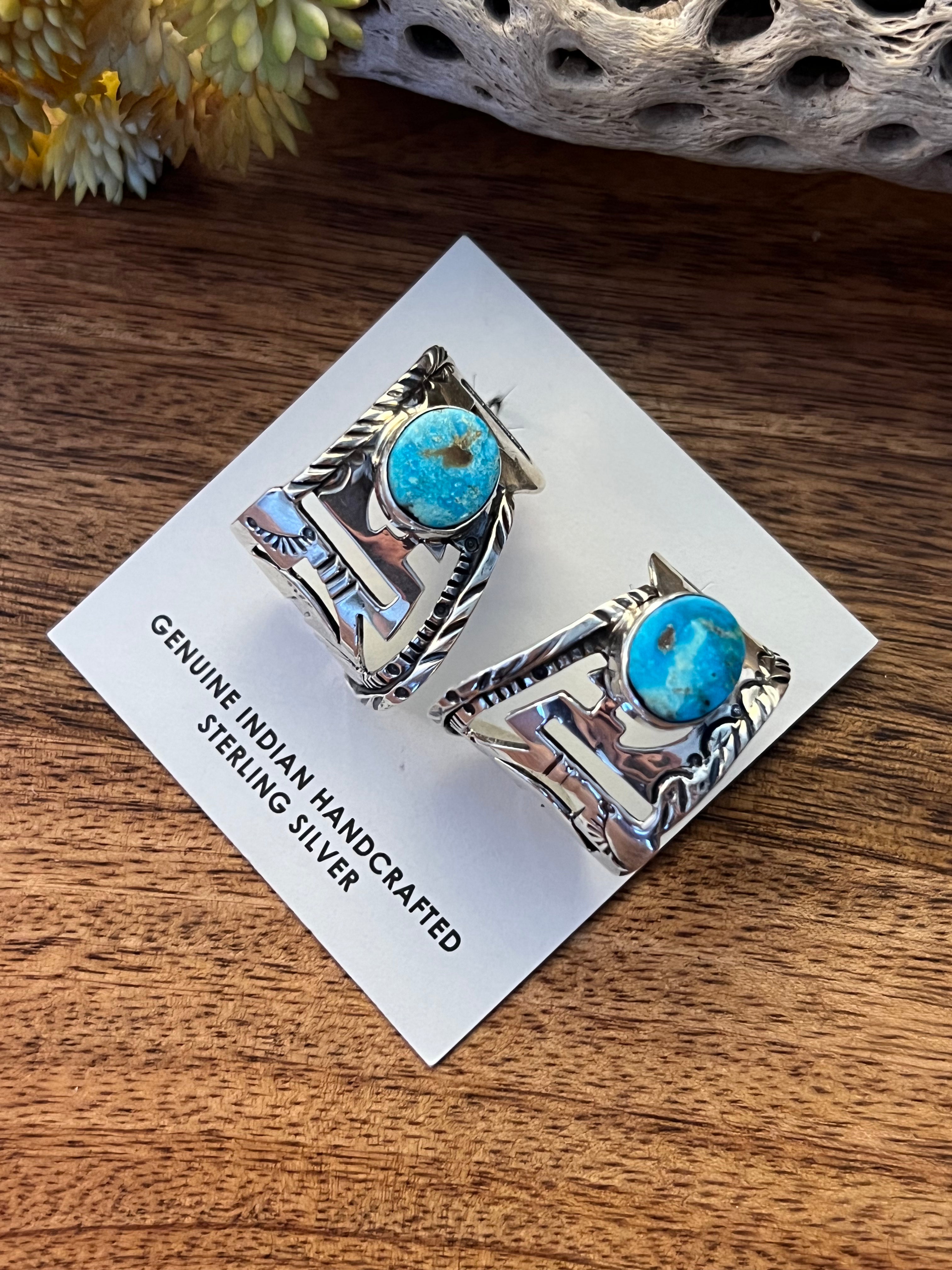Navajo Turquoise & Sterling Silver Hoop Earrings