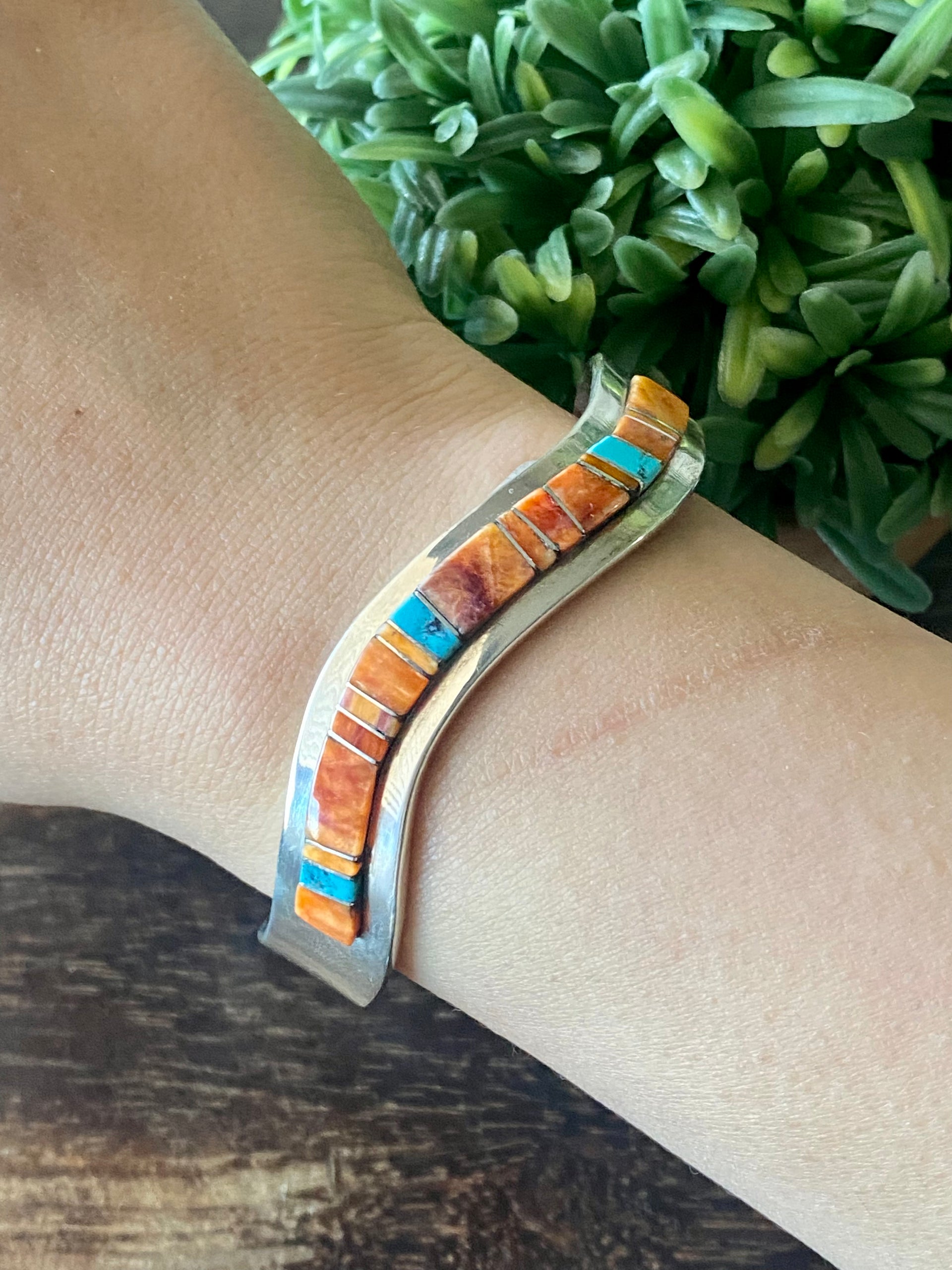 Patricia Ed Becenti Multi Stone & Sterling Silver Inlay Cuff Bracelet