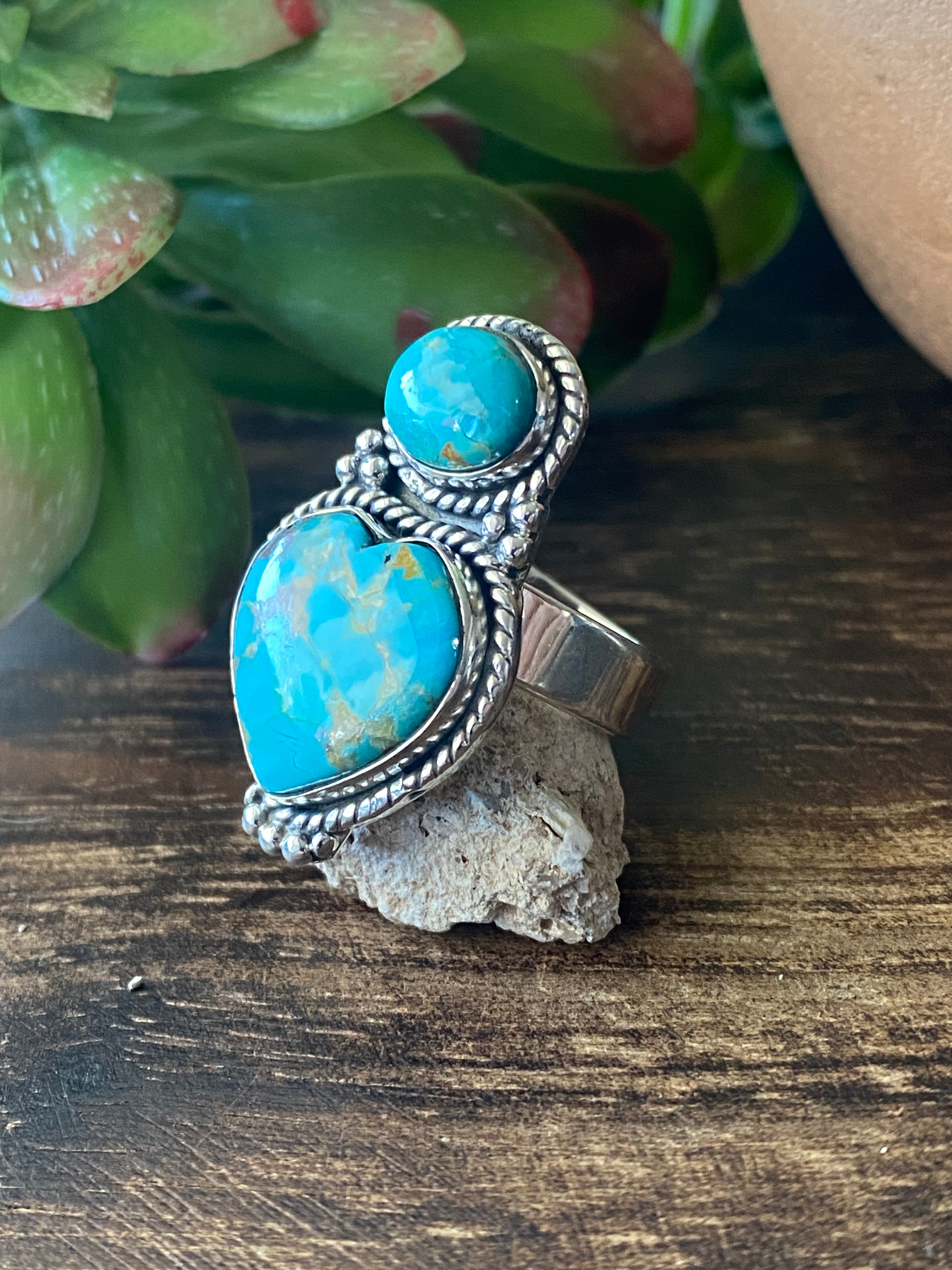 Southwest Handmade Kingman Turquoise & Sterling Silver Adjudtable Rings