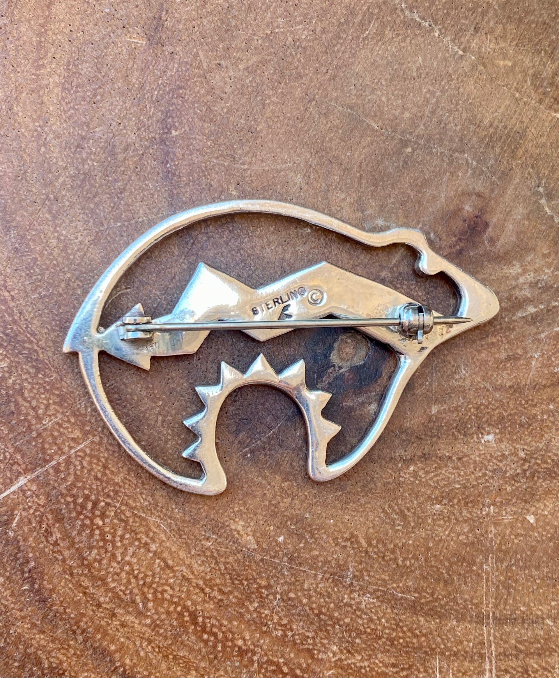 Navajo Made Multi Stone & Sterling Silver Inlay Bear Pin