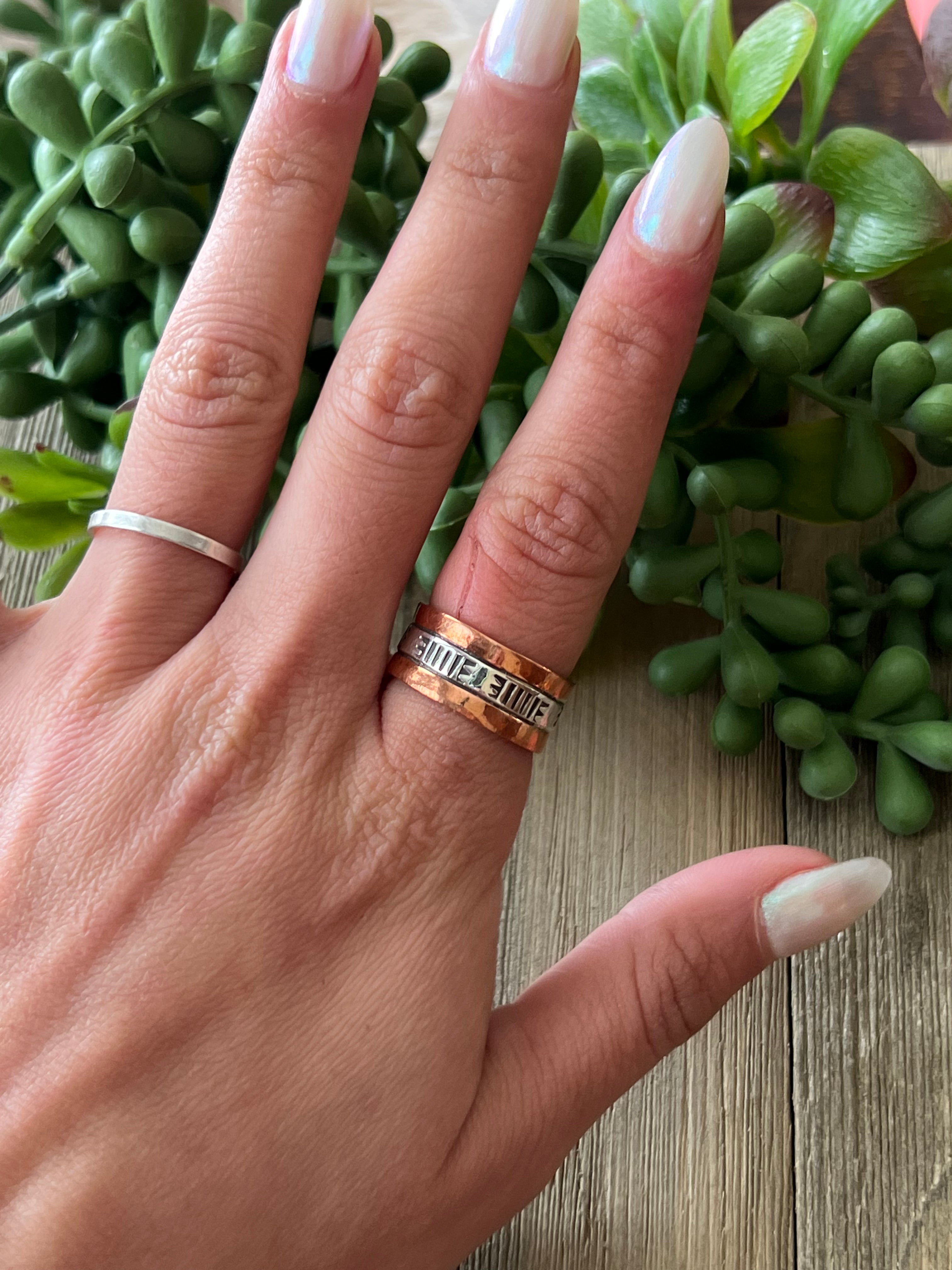 Navajo Made Copper & Sterling Silver Ring Size 6.5