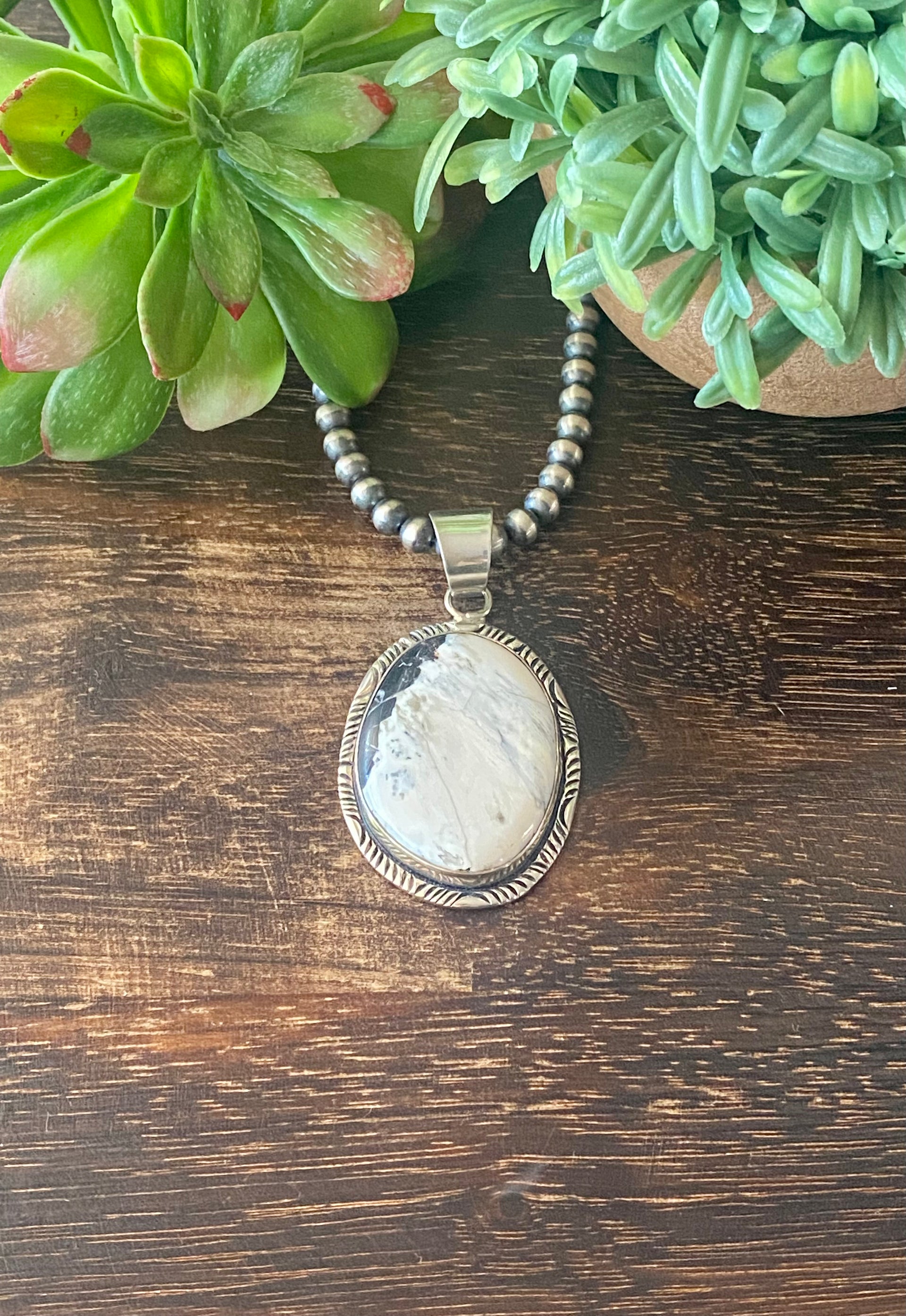 Navajo Made White Buffalo & Sterling Silver Pendant