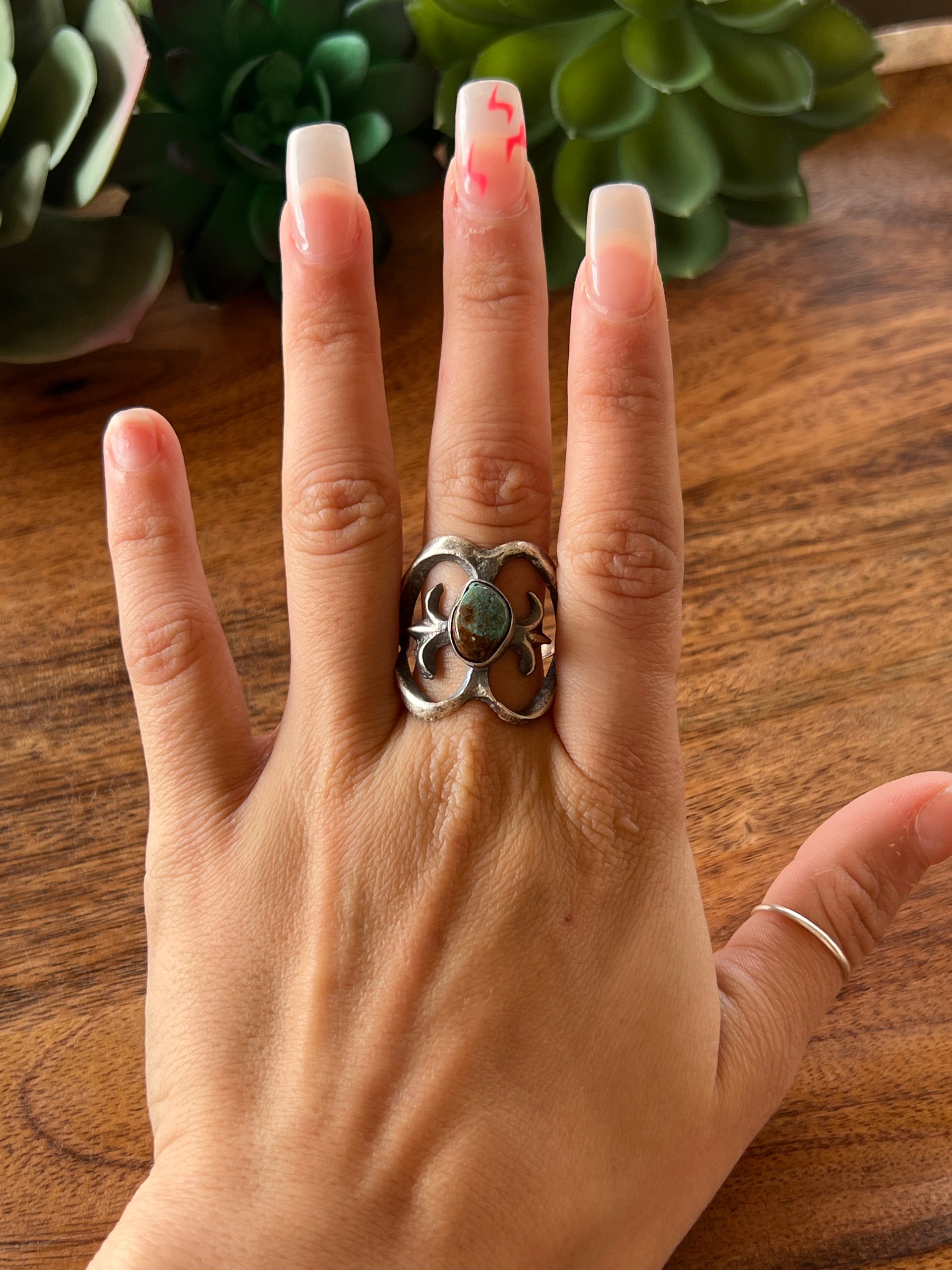 Tonya Yazzie Kingman Turquoise & Sterling Silver Ring Size 11