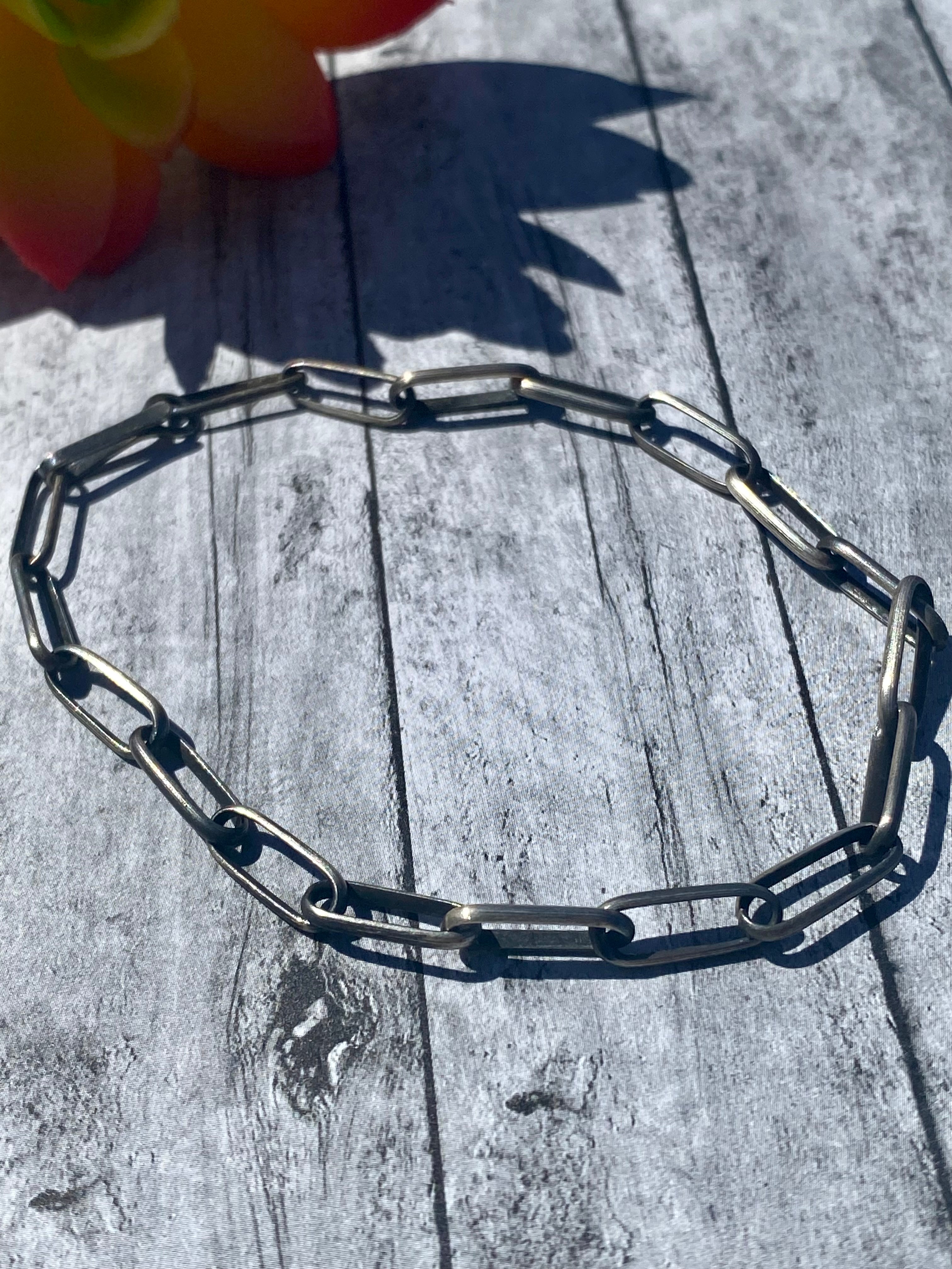 Navajo Made Sterling Silver Paper Clip Chain Bracelet