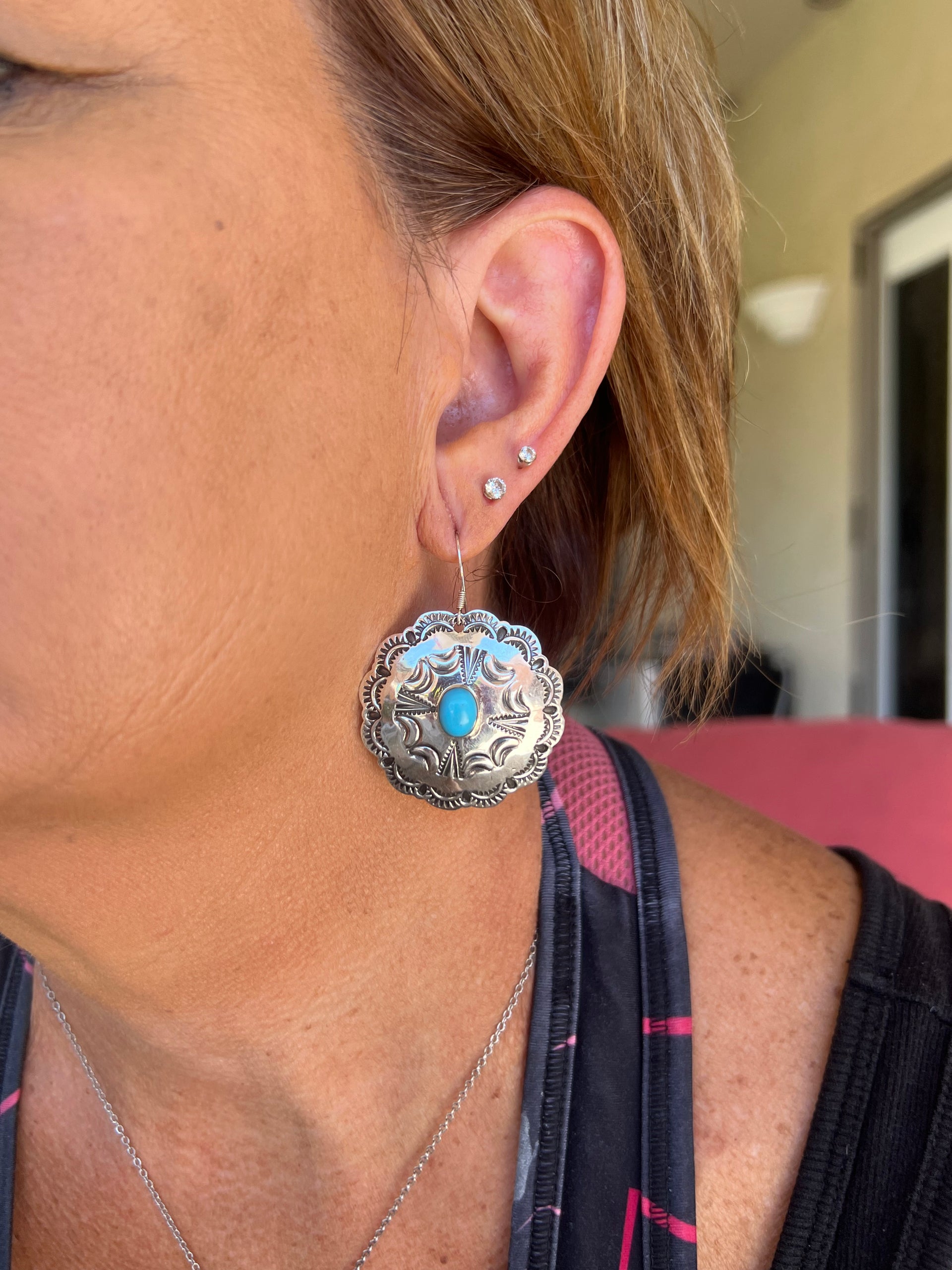 Harold Joe Kingman Turquoise & Sterling Silver Dangle Earrings