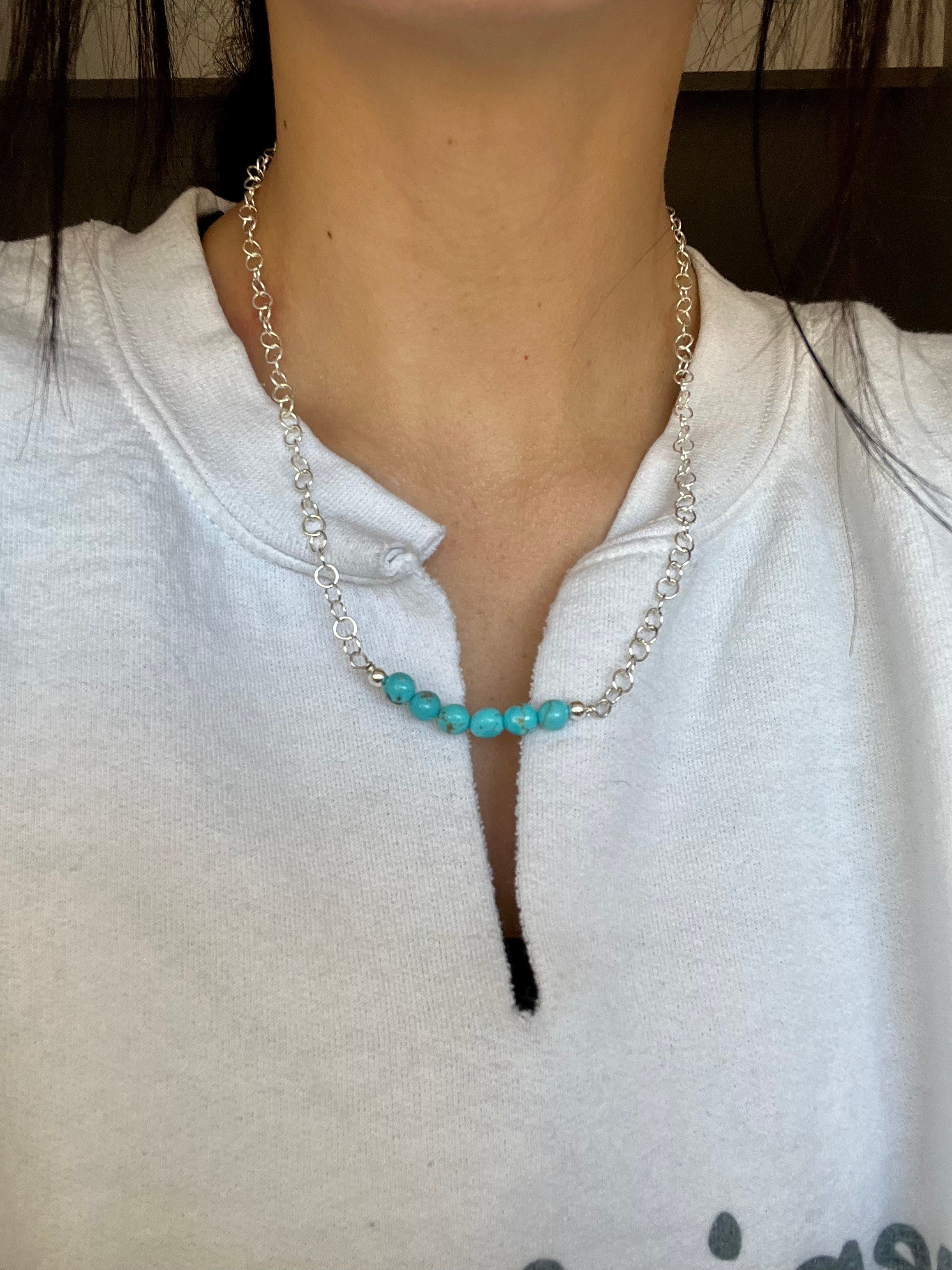 Navajo Made Kingman Turquoise & Sterling Silver Beaded Necklace