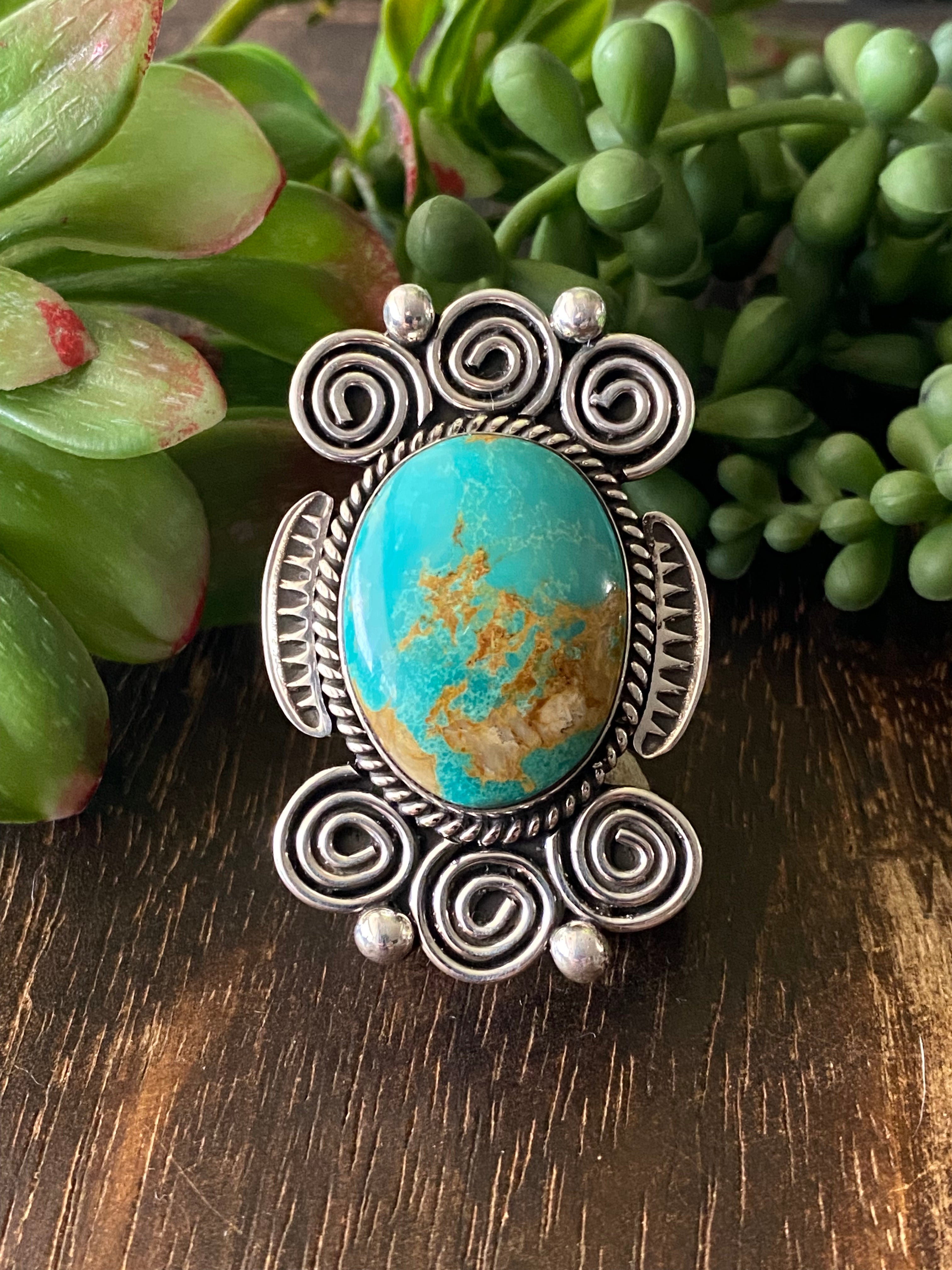 Alex Sanchez Royston Turquoise & Sterling Silver Adjustable Ring Size 7.5