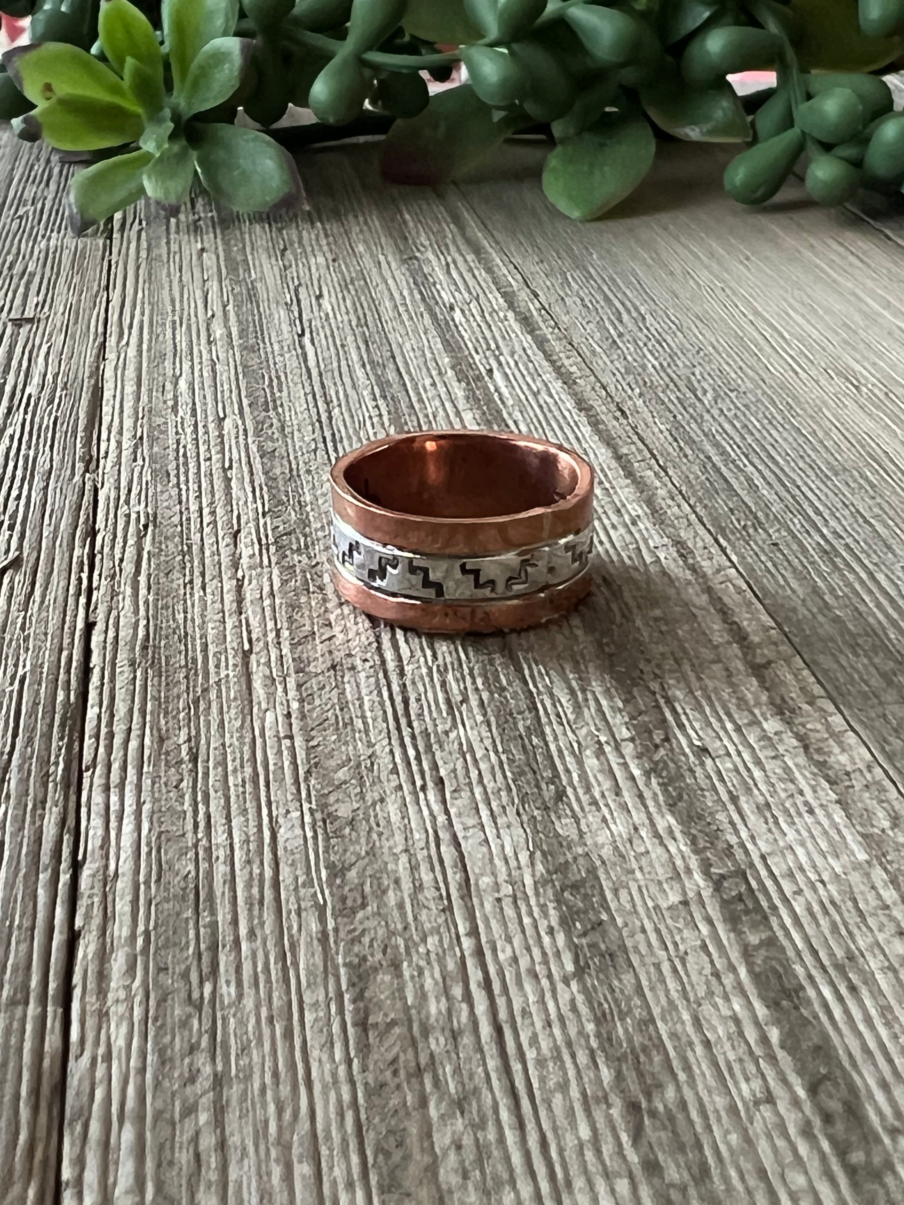 Navajo Made Copper & Sterling Silver Ring Size 6.75