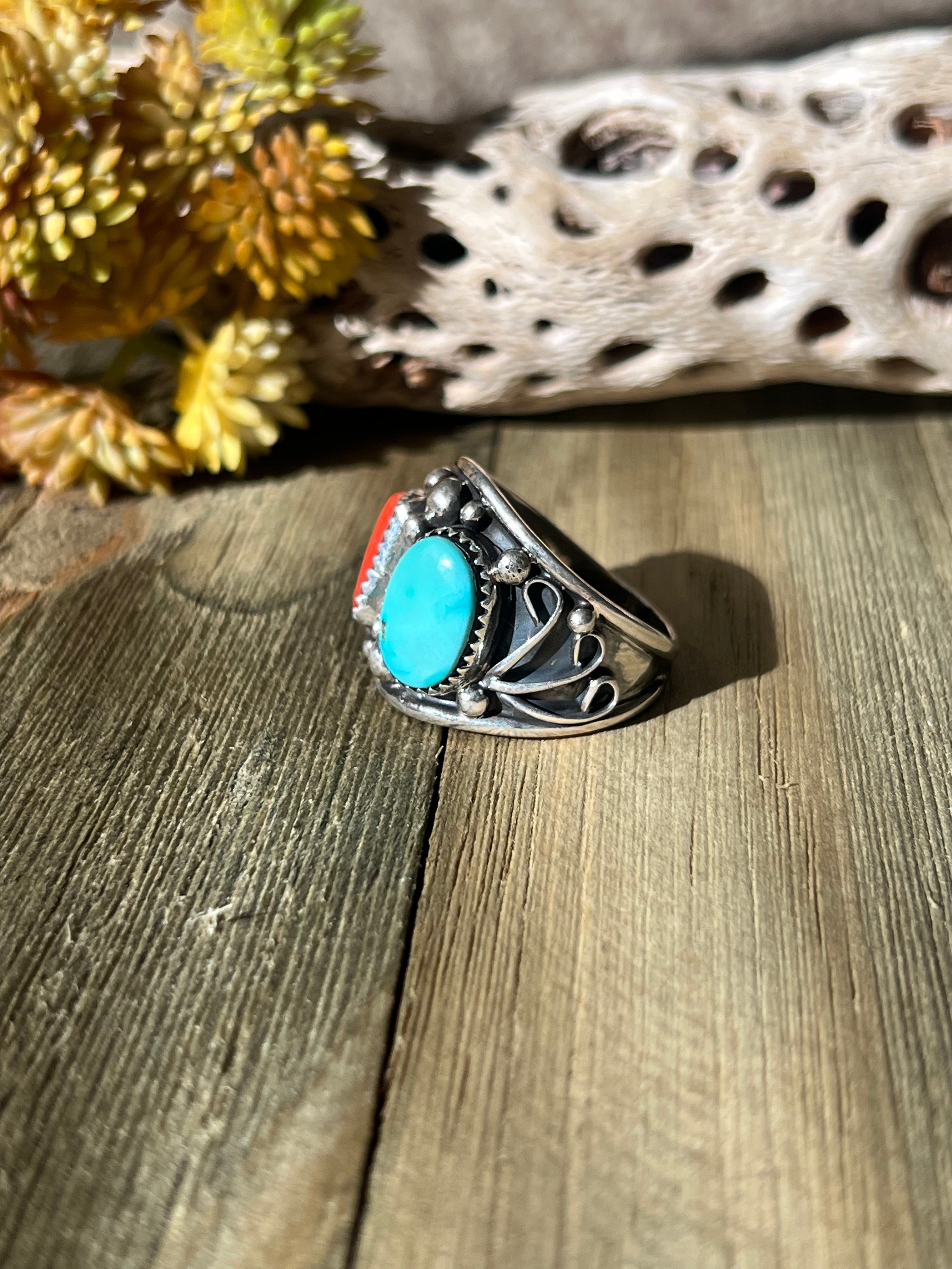 Navajo Made Mutli Stone & Sterling Silver Ring Size 13.25